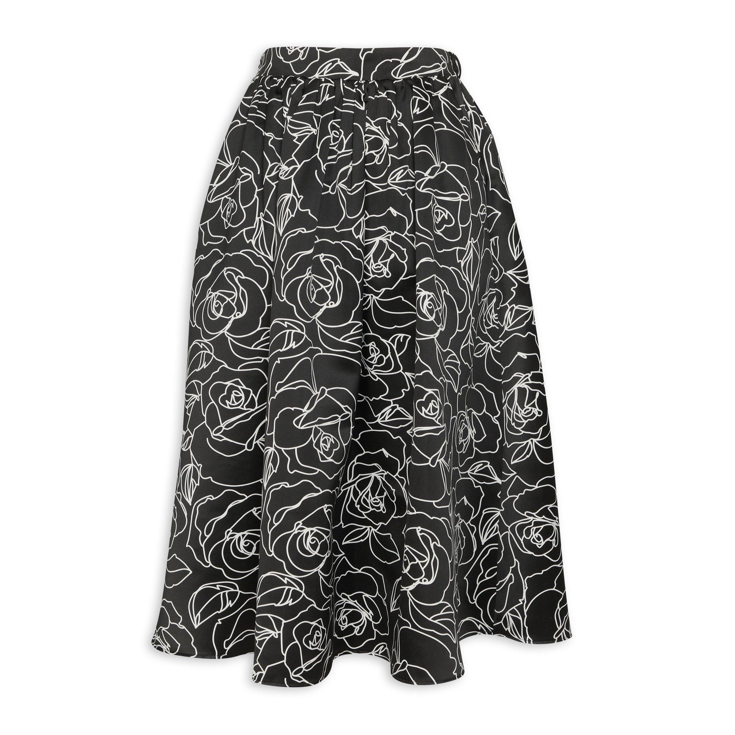 Black and White Floral Print Skirt (3175878) | Identity
