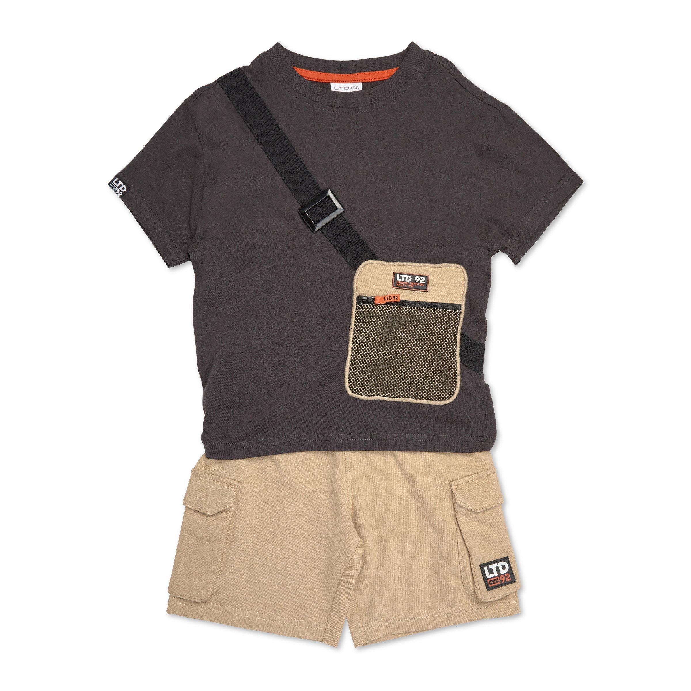Boys Light Grey Abstract Printed Short Sleeves T-Shirt With Denim Shorts Set main image 1