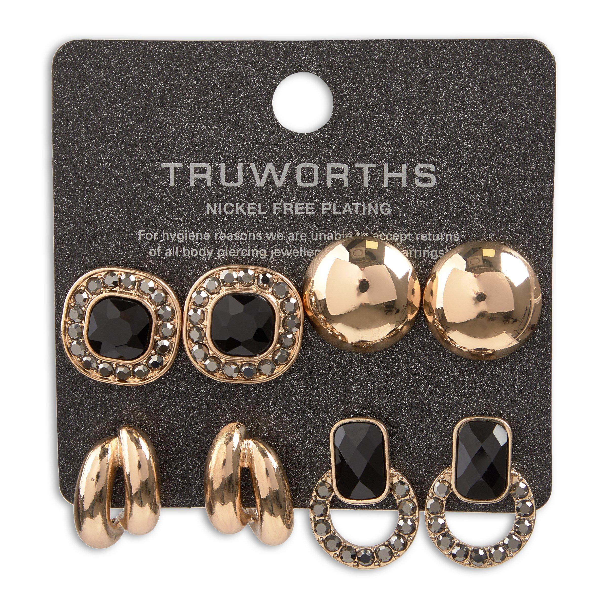 4-pack Black and Gold Earrings (3177397) Truworths