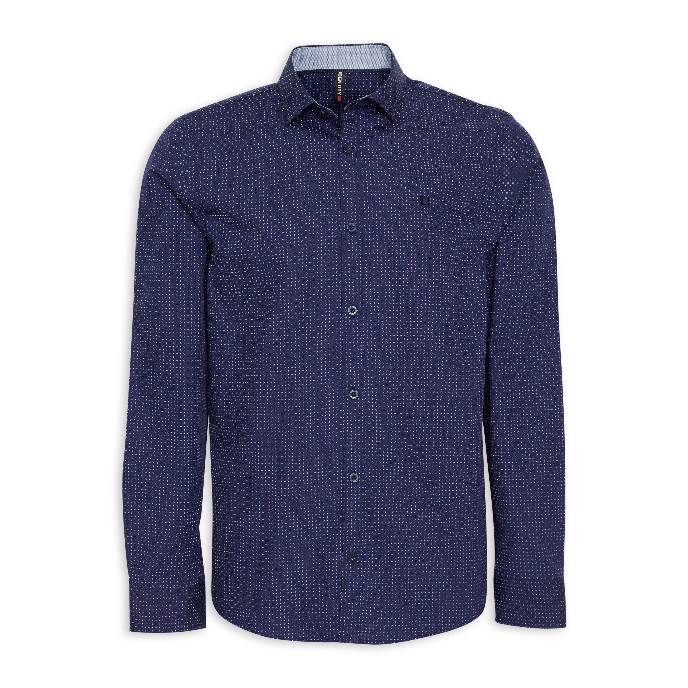 Sefsho Ss Slim Fit Circle Geo Print Shirt Navy