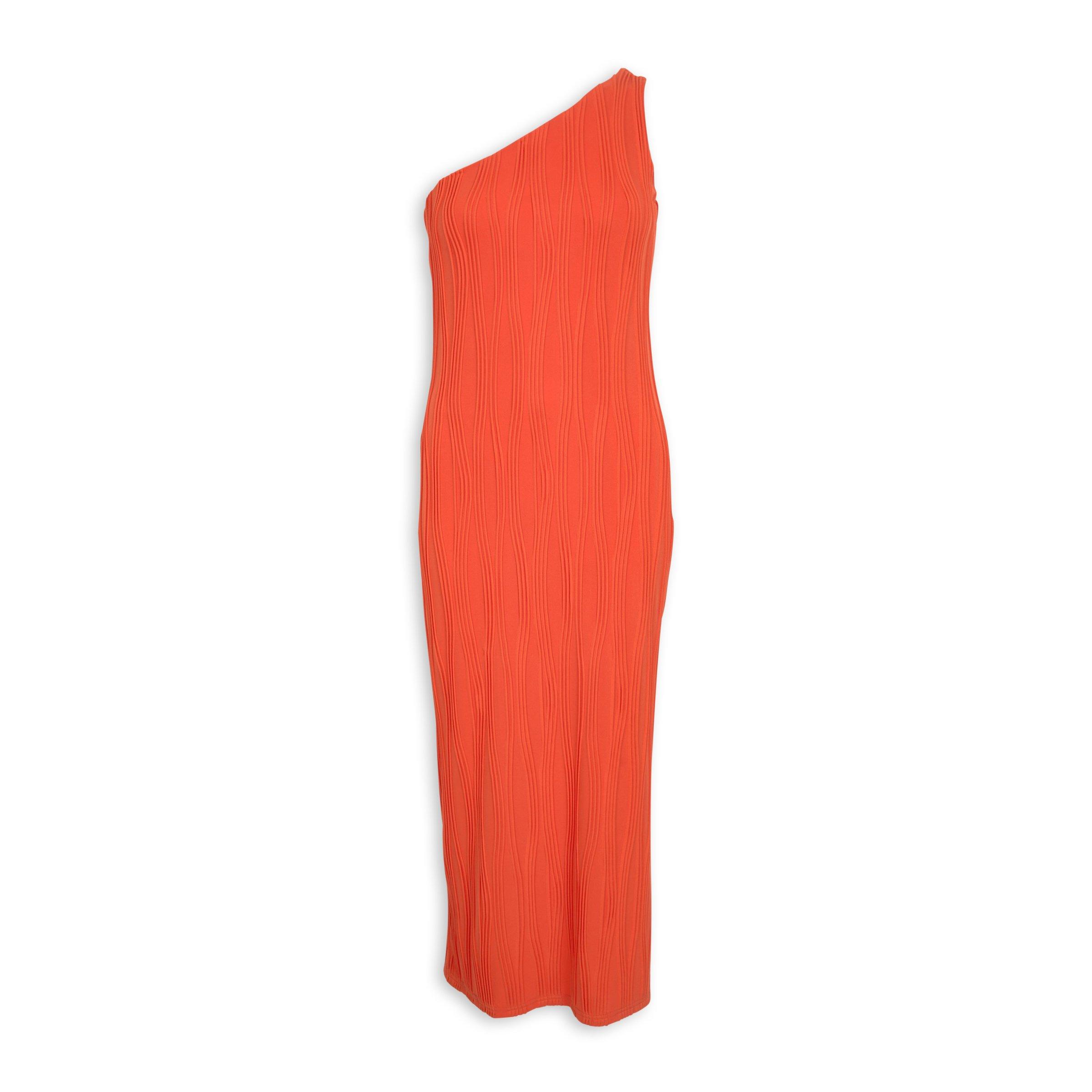 ORANGE ONE SHOULDER CLOAK SLEEVE WRAP HEM DRESS main image 1