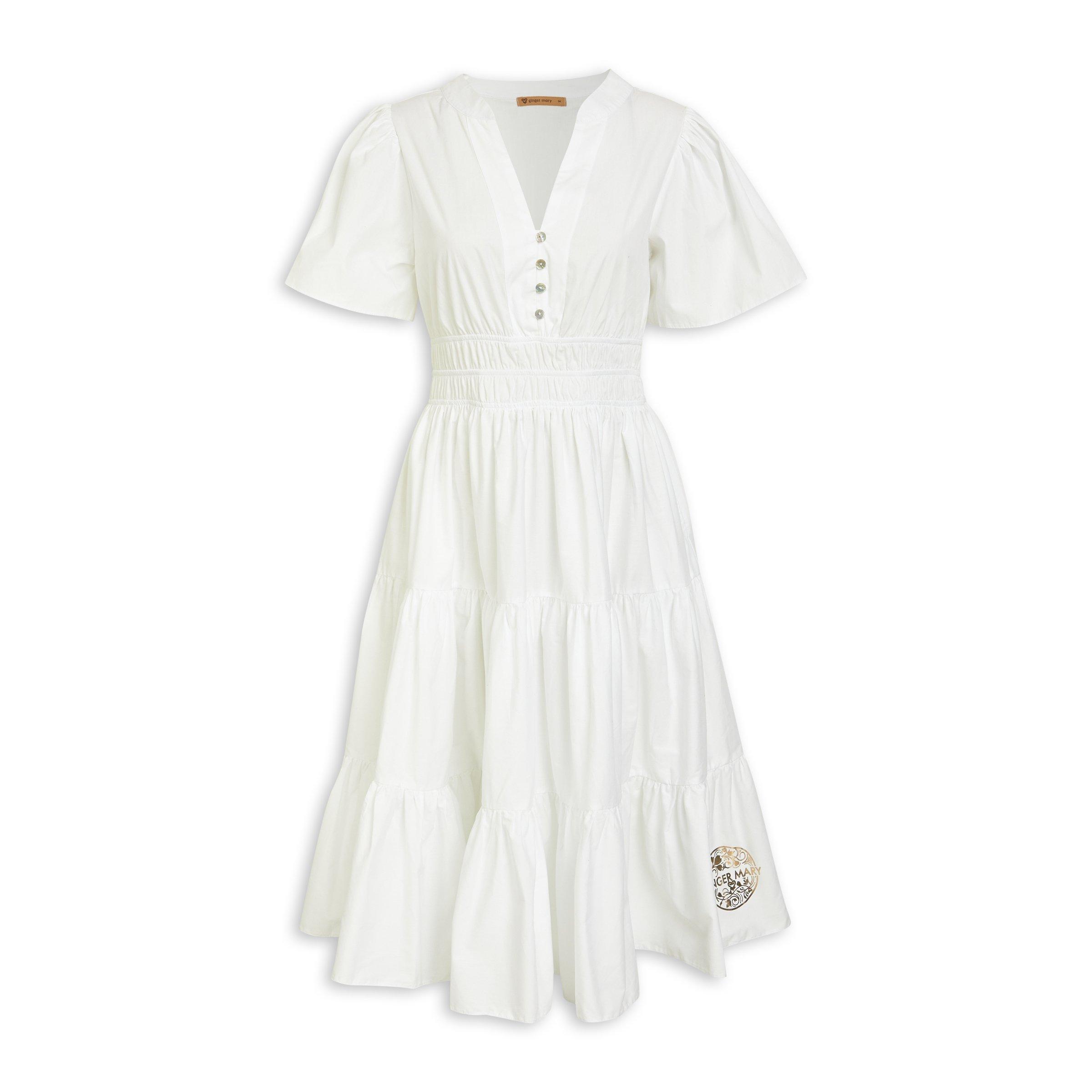 White Tiered Fit and Flare Dress