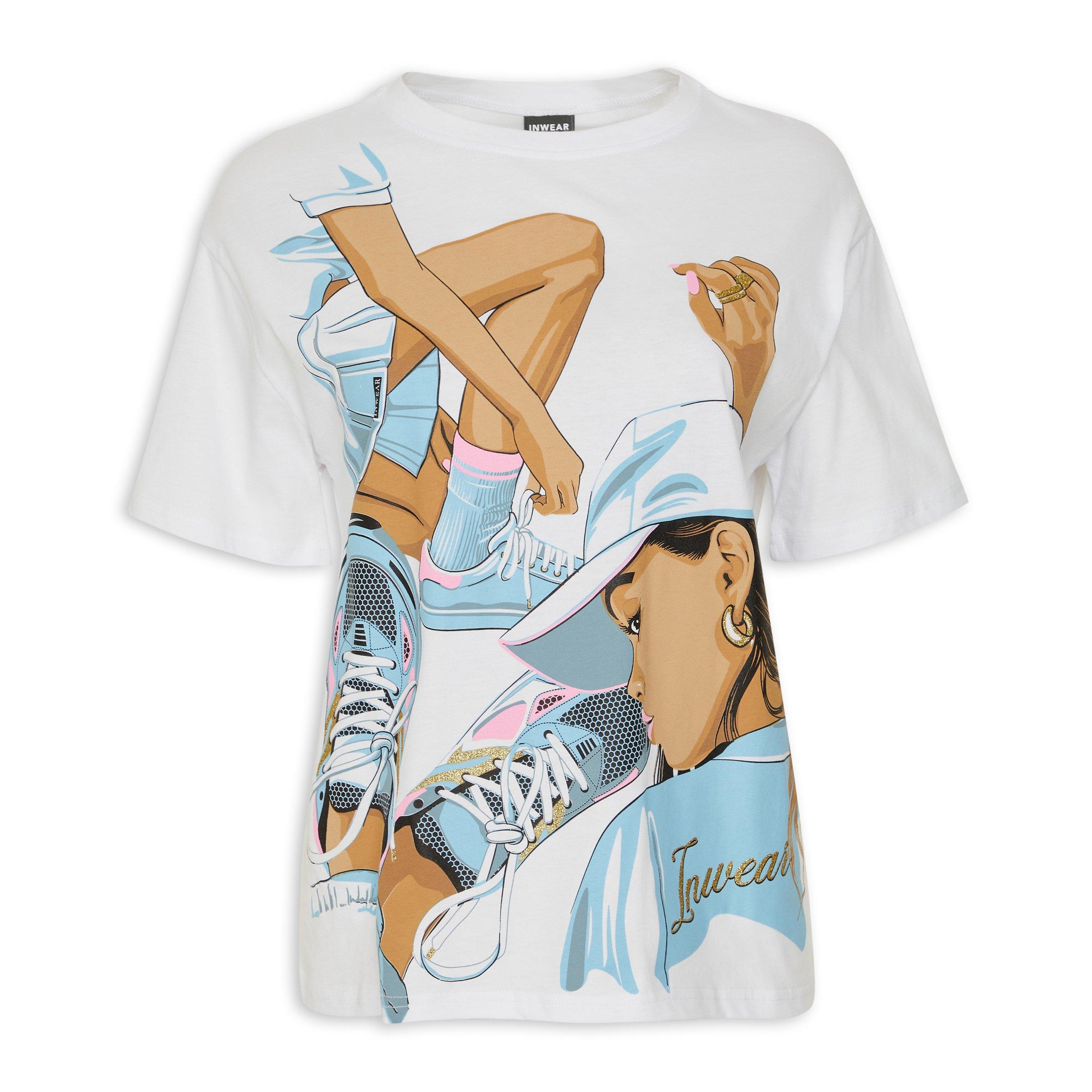 Women's Embellished Typography White Relaxed Fit T-Shirt