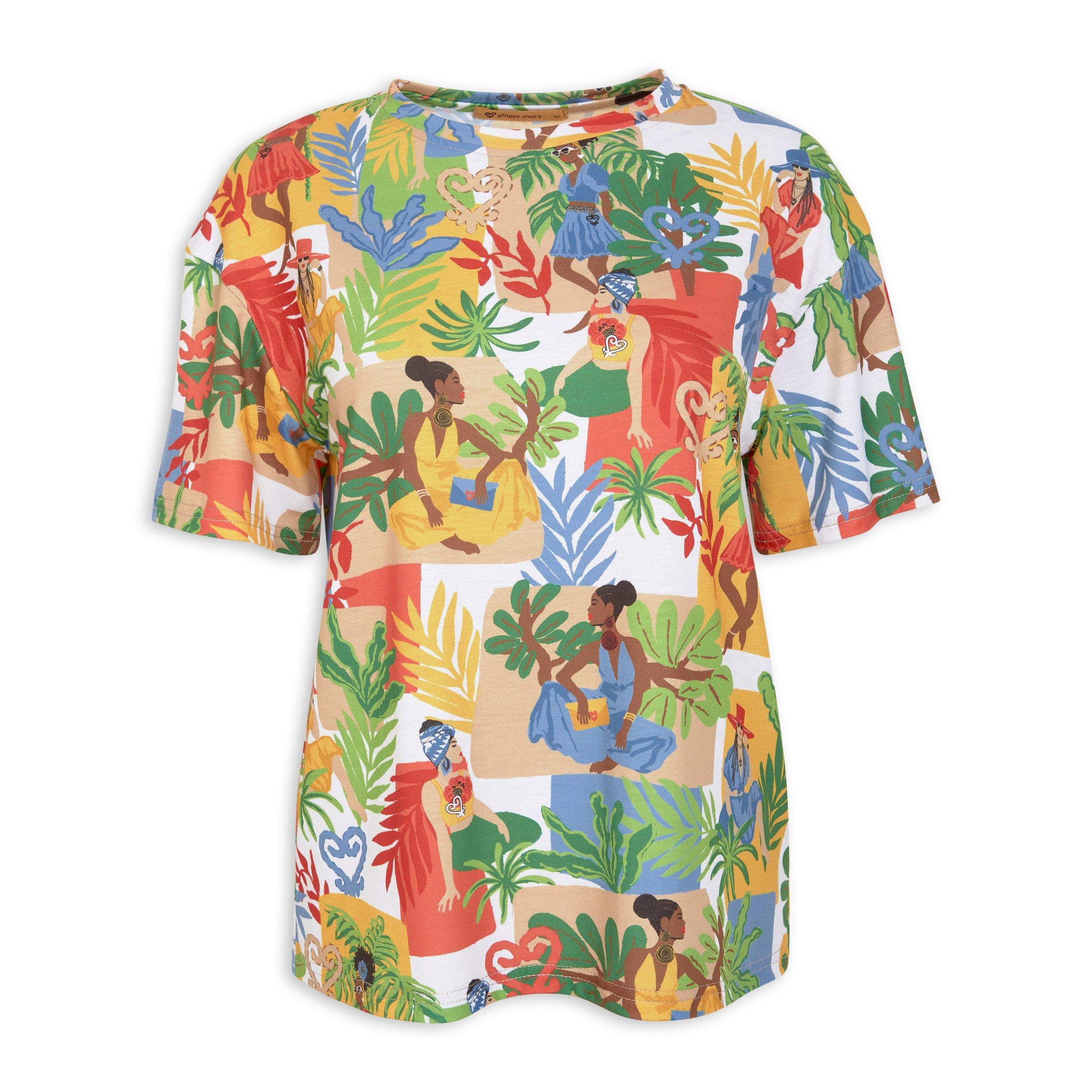 SHELLEY TROPICAL MIX CORAL WOMENS PRINTED SHIRT