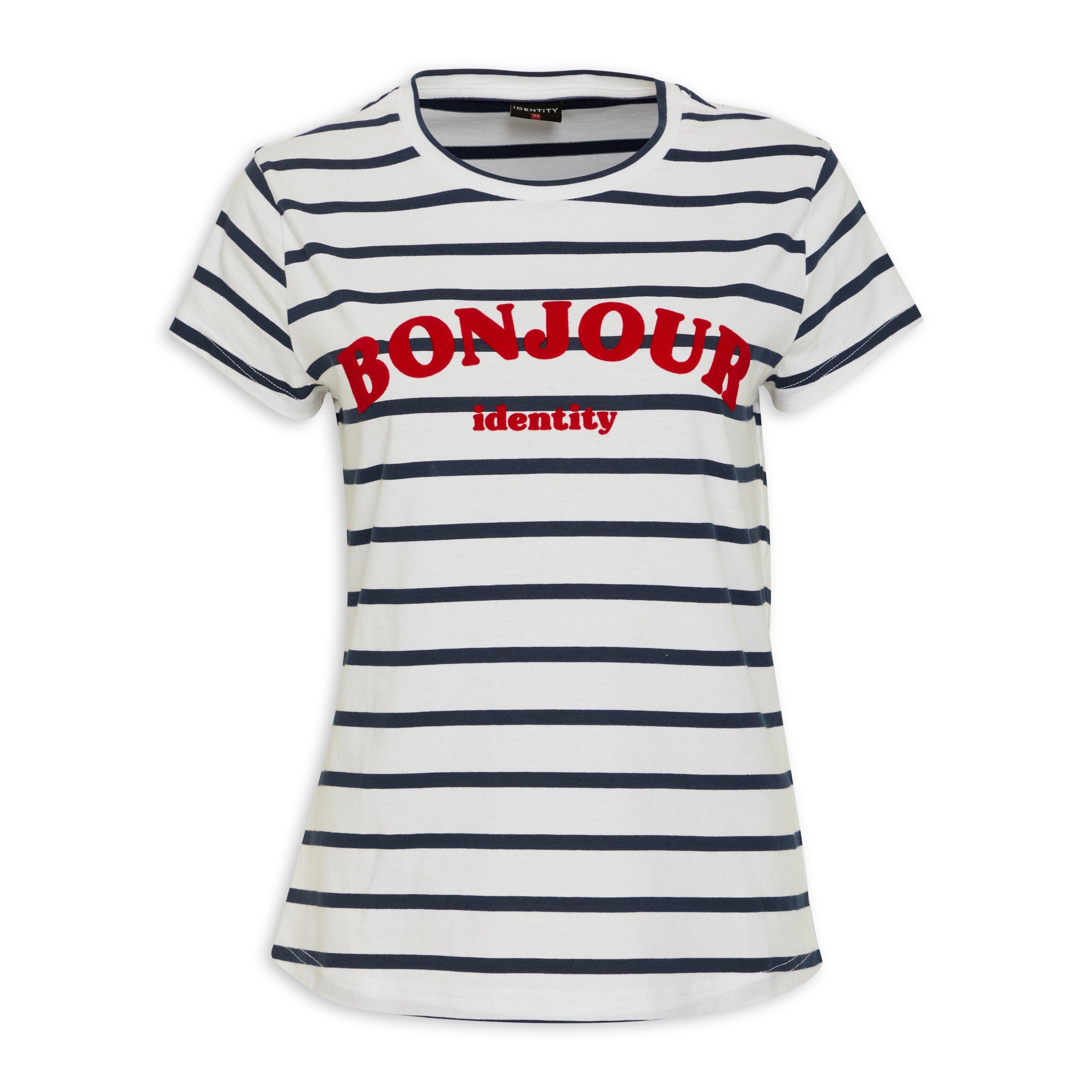 White T Shirt With Navy Tipping