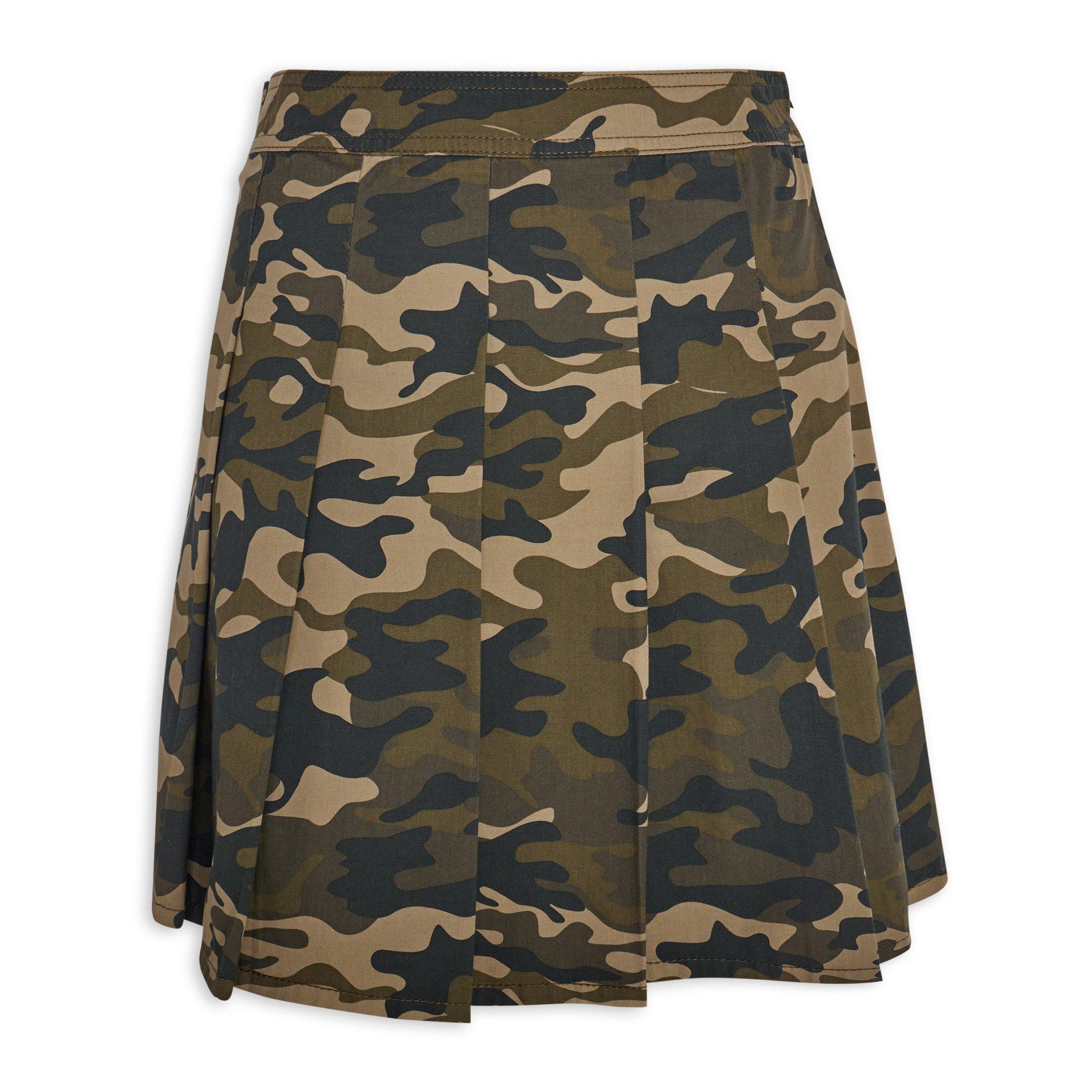 Green Camouflage Print Skirt
