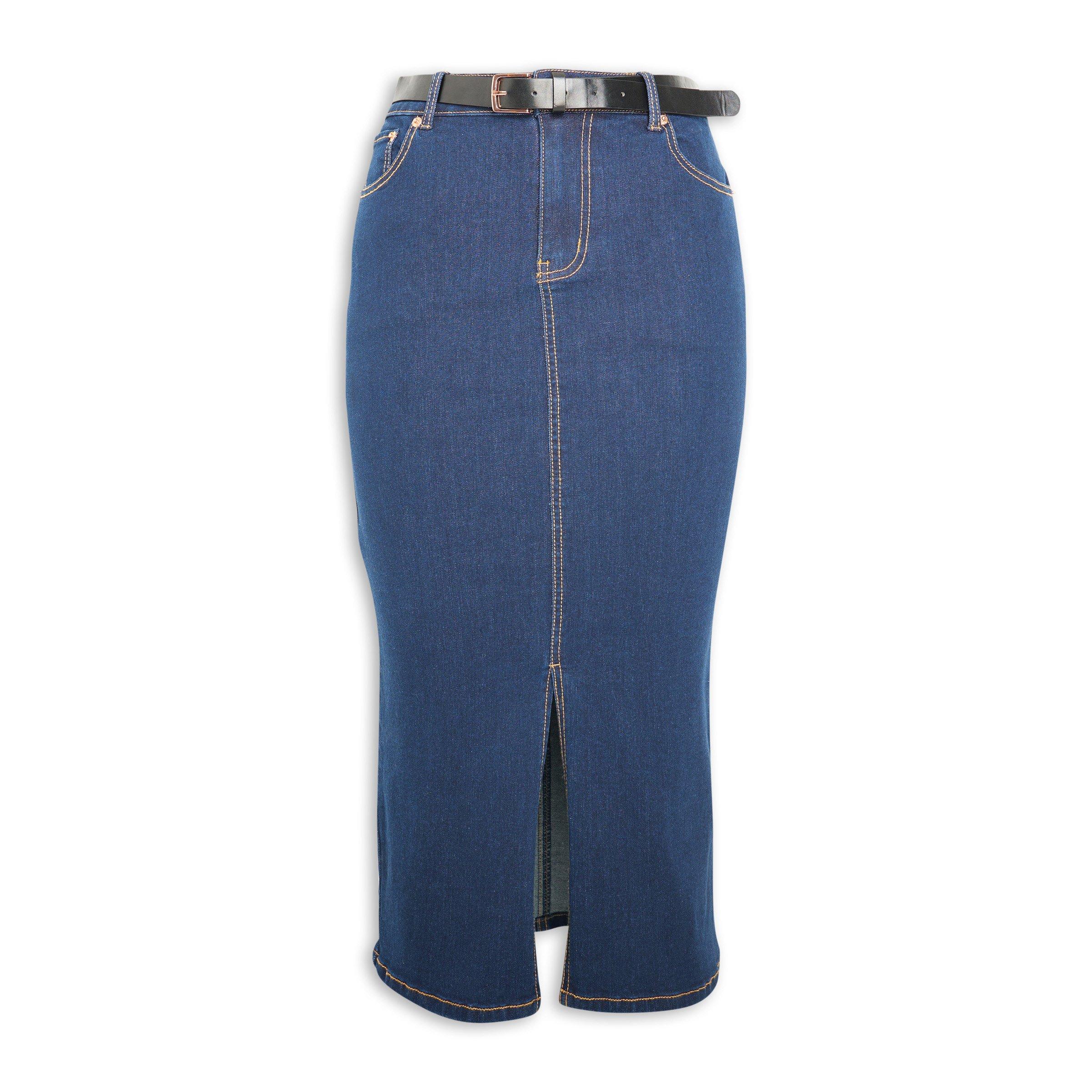 Blue Denim Skirt with Slit (3183633) | Identity