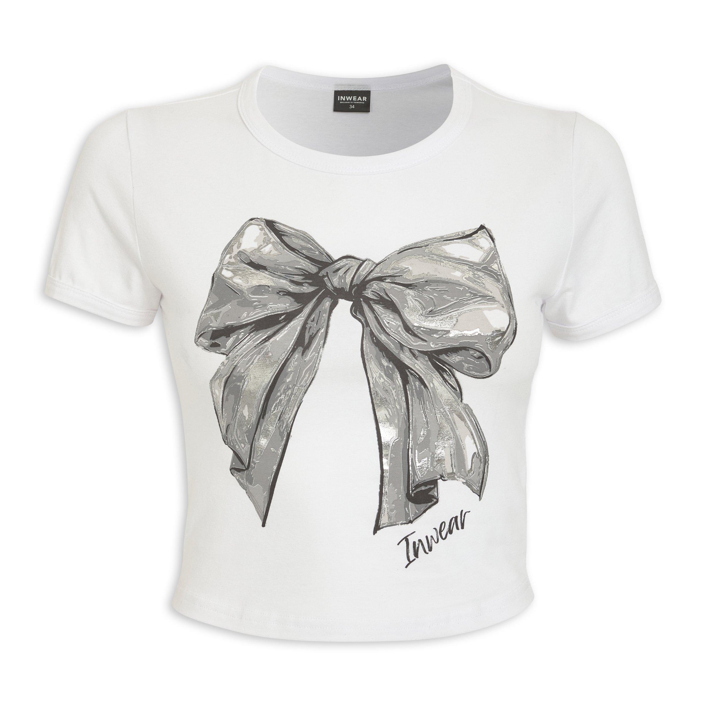 White Printed Cropped T-Shirt main image 1