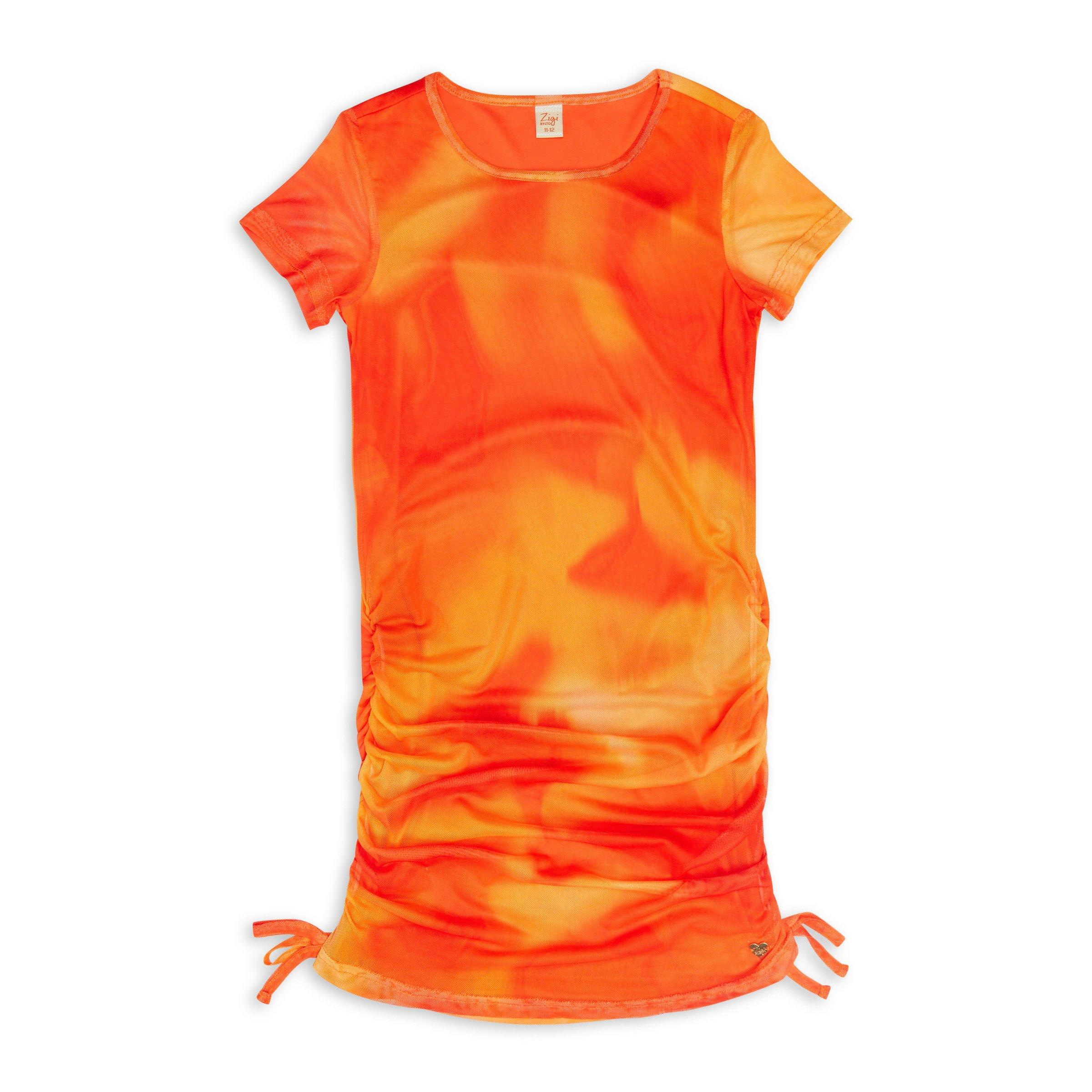 Girls Pure Cotton Asymmetrical Colorblock Dress - Orange / Red main image 0