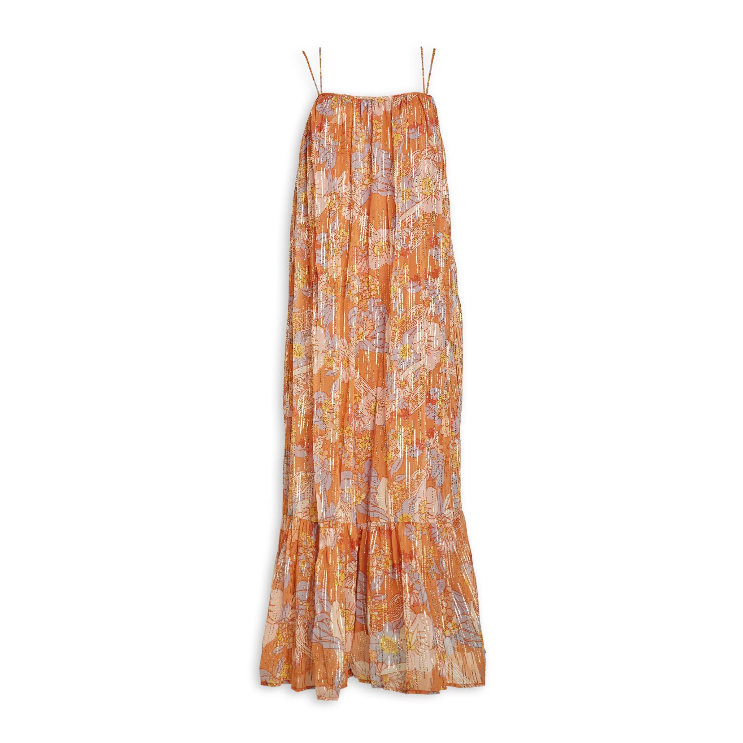 Orange Floral Tiered Dress 3184607 Truworths