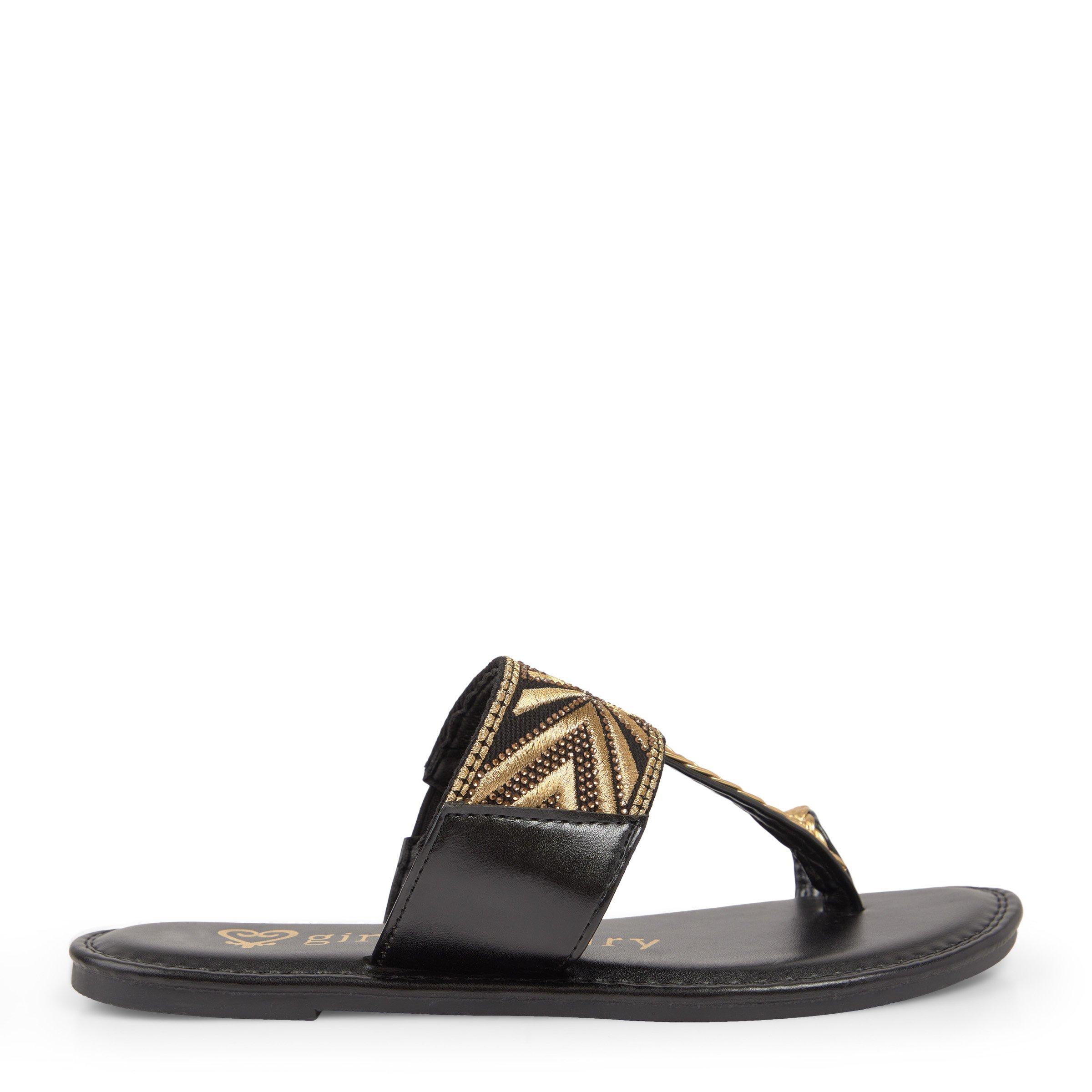 Black Embroidered Toe Post Sandals (3185066) Ginger Mary