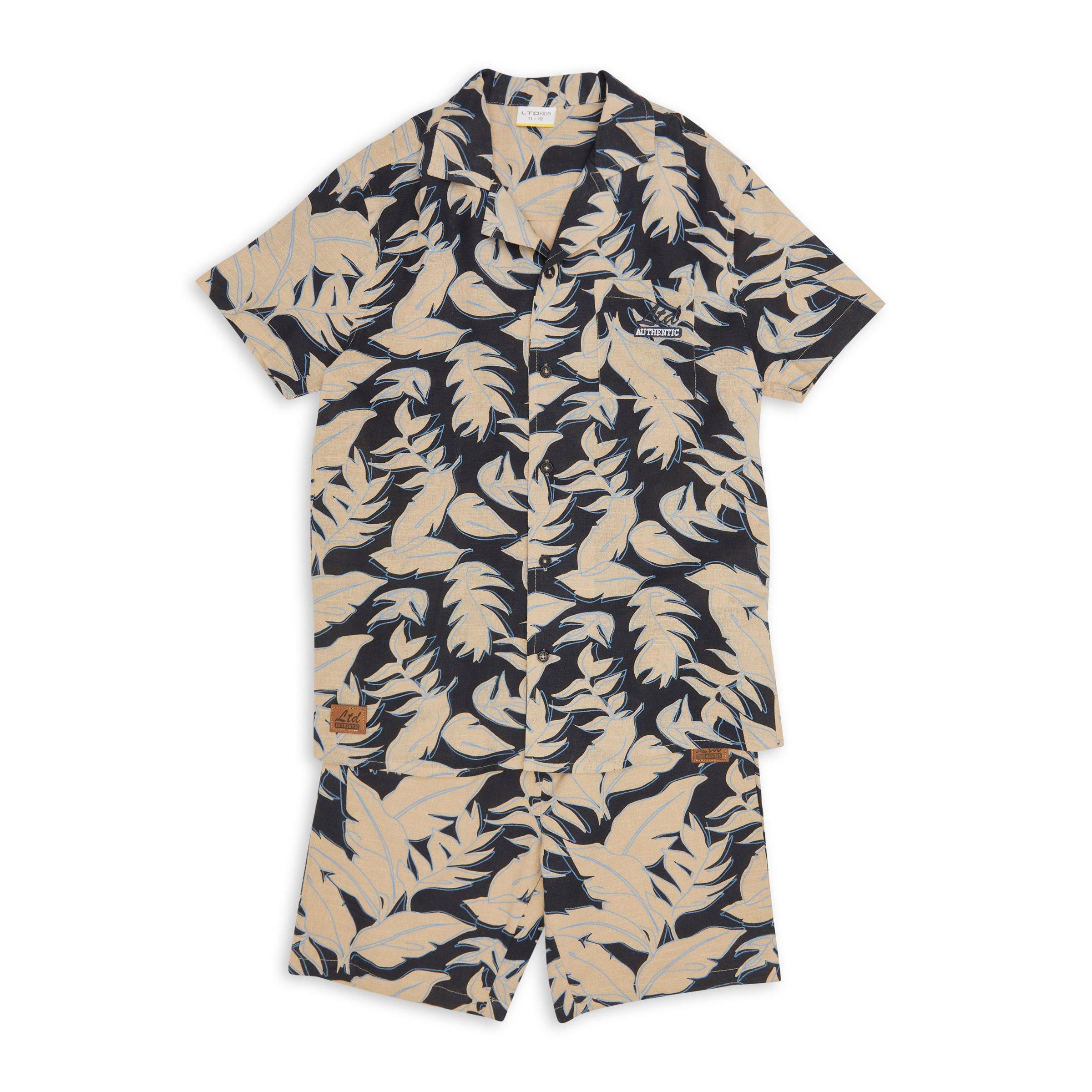 Kids Trendy Yellow Graphic T-Shirt & Navy Shorts Co-Ord Set main image 1