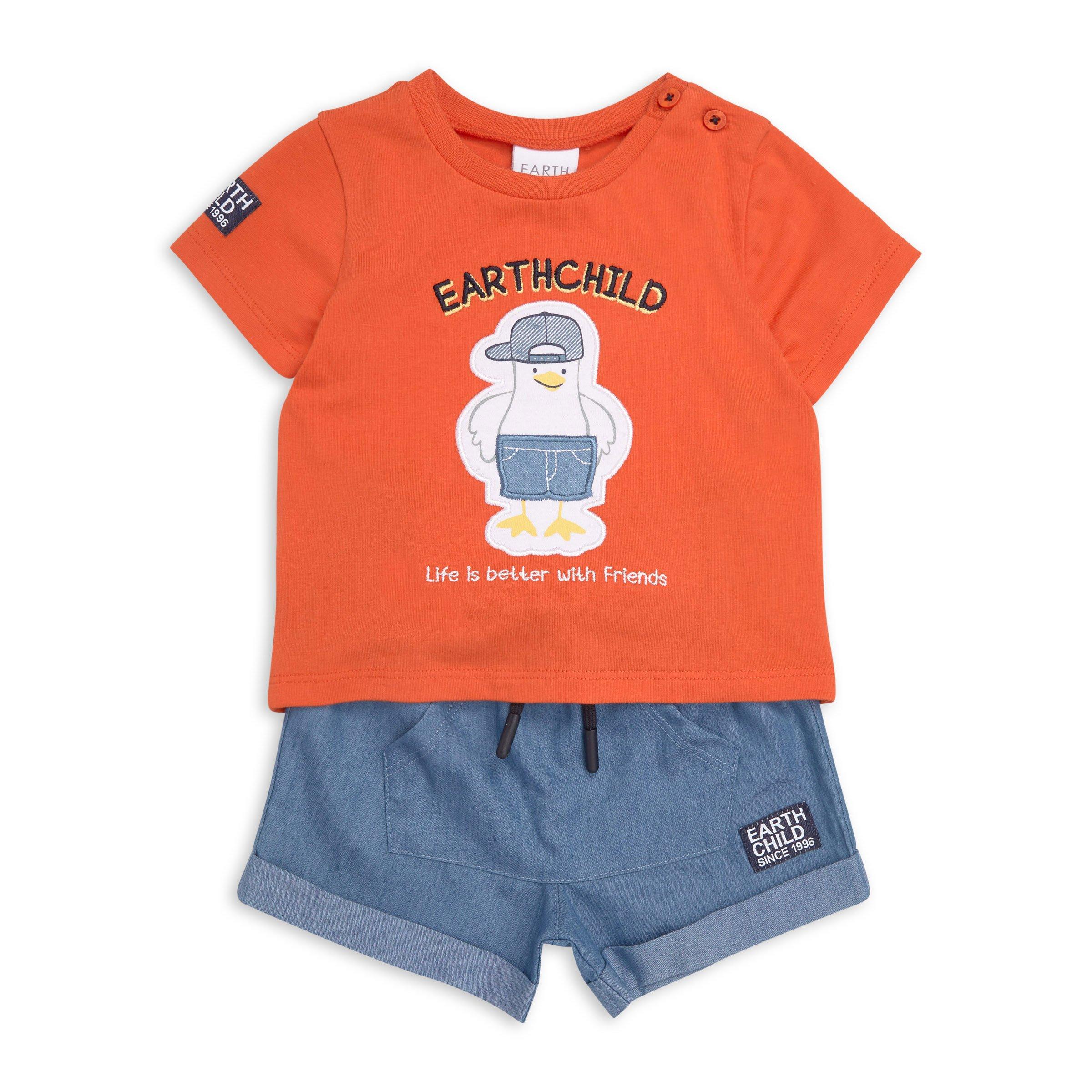 Baby Boys Orange T-shirt and Shorts Set - Main Image