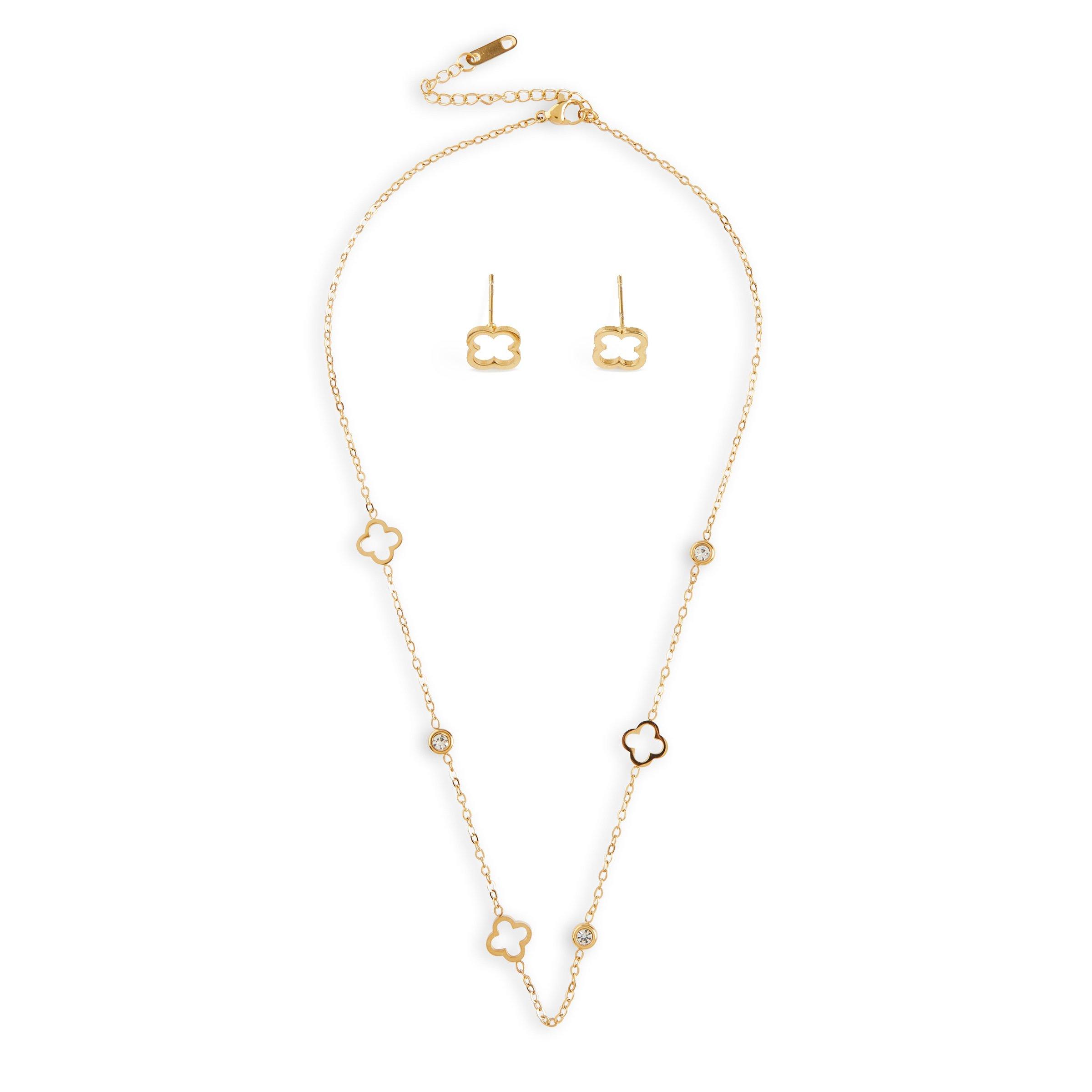 Gold Four Leaf Clover Necklace Set (3188016) | Zackia