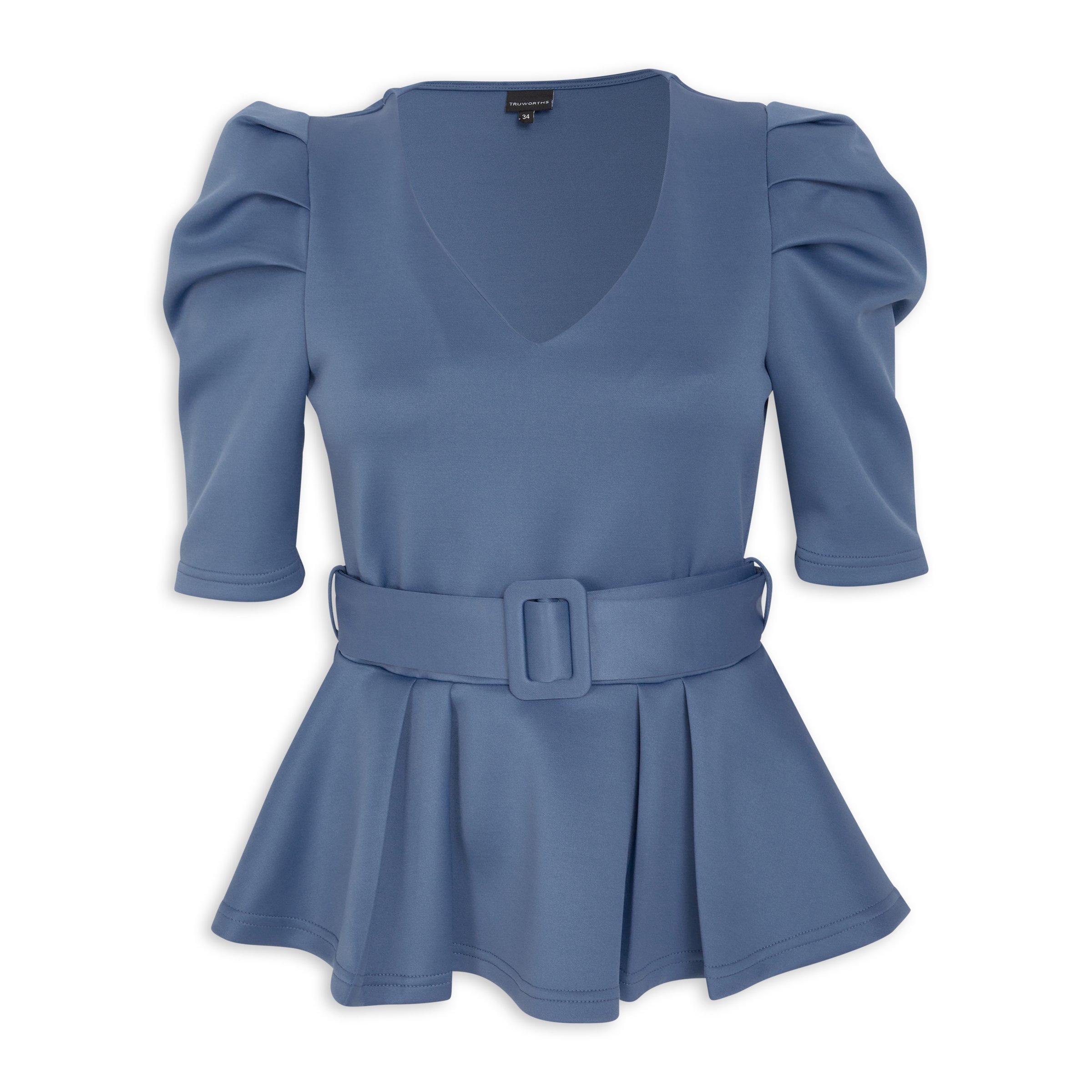 Blue Belted Peplum Top (3189254) | Truworths