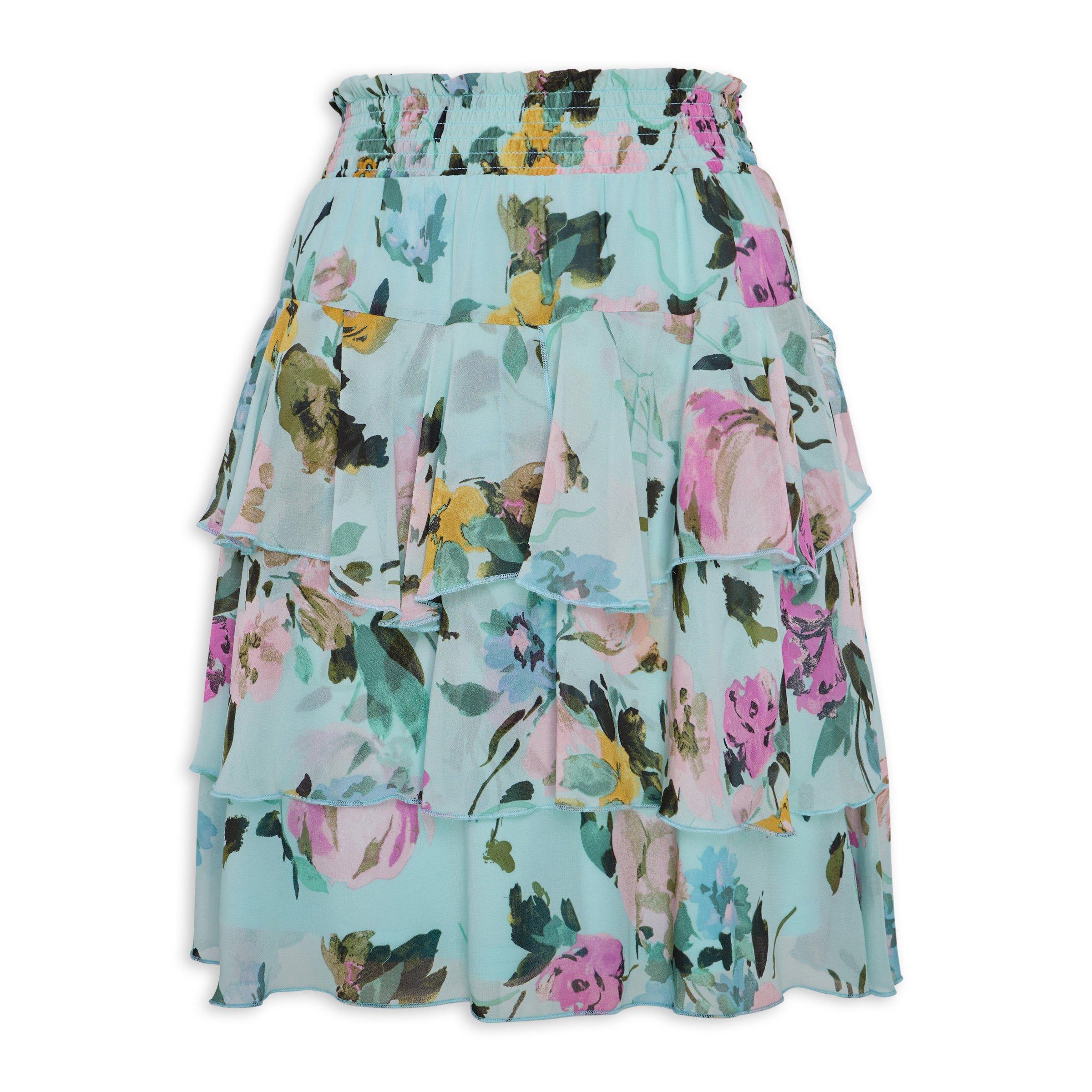 blue floral print flare professional skirt s