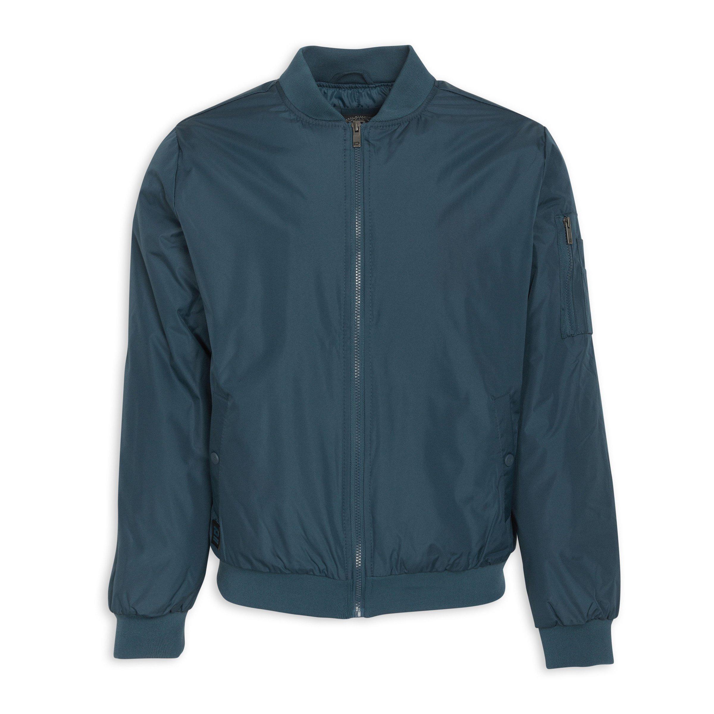Blue Embroidered Bomber Jacket