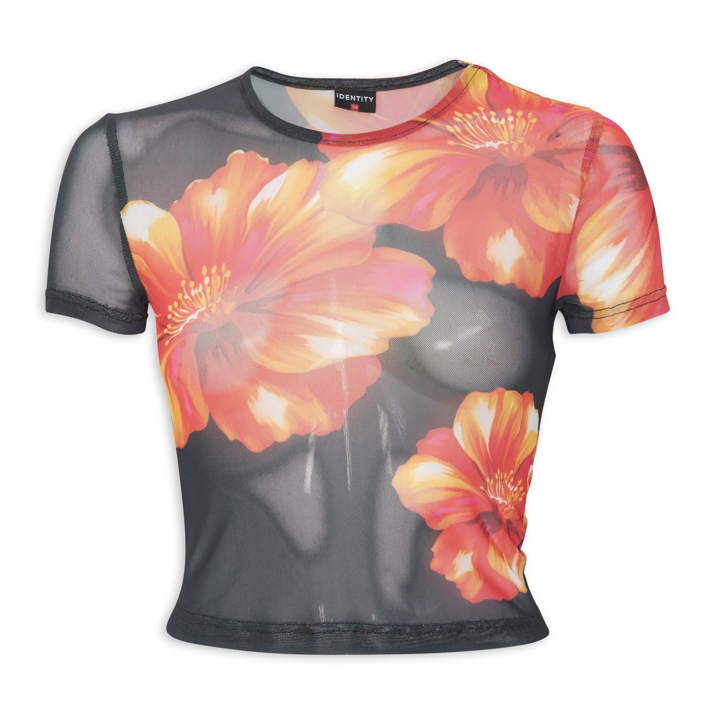 TSHIRT TRIPLE FLOWER_OATMEAL BLACK