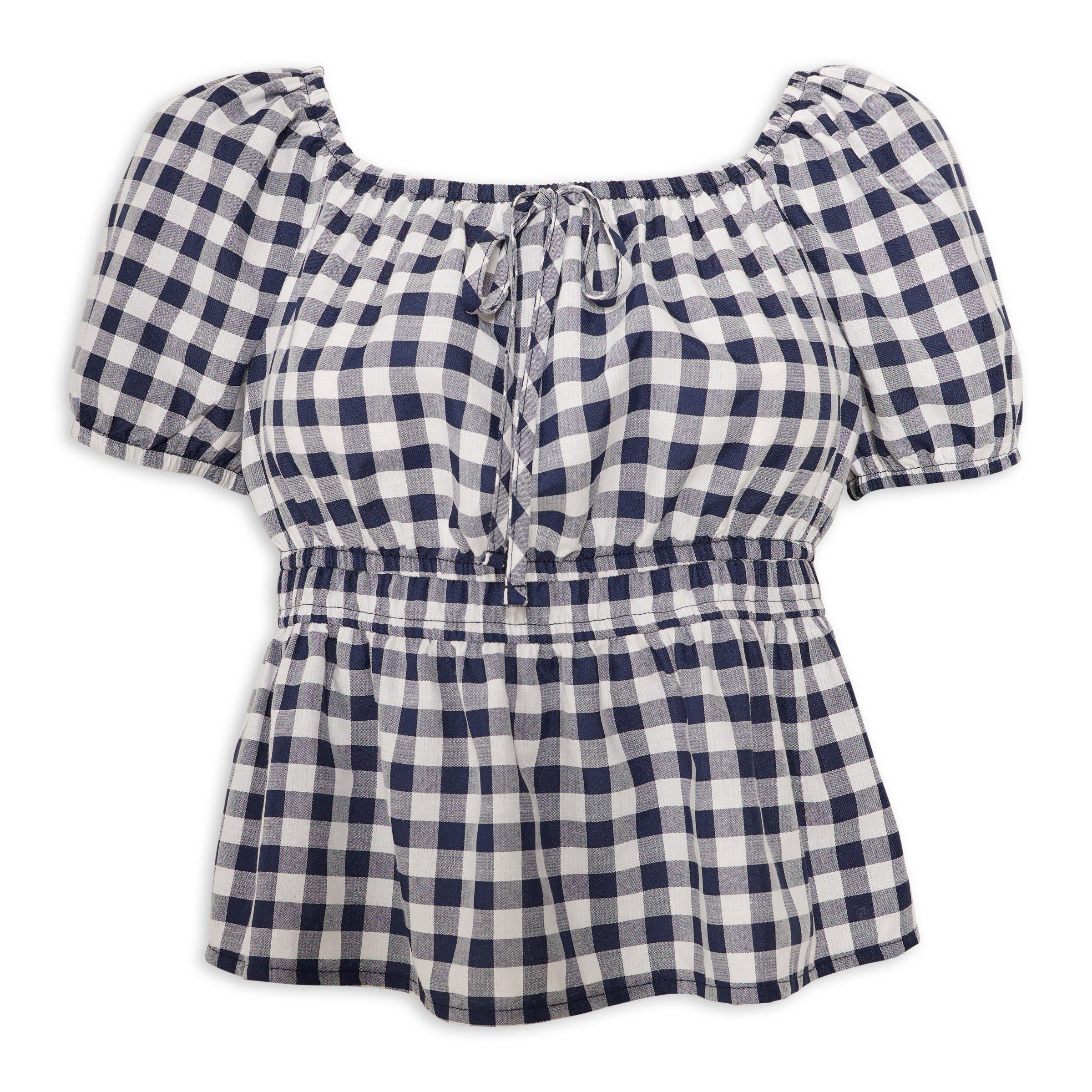 Navy and White Gingham Print Top (3191452) | OUTBACK RED
