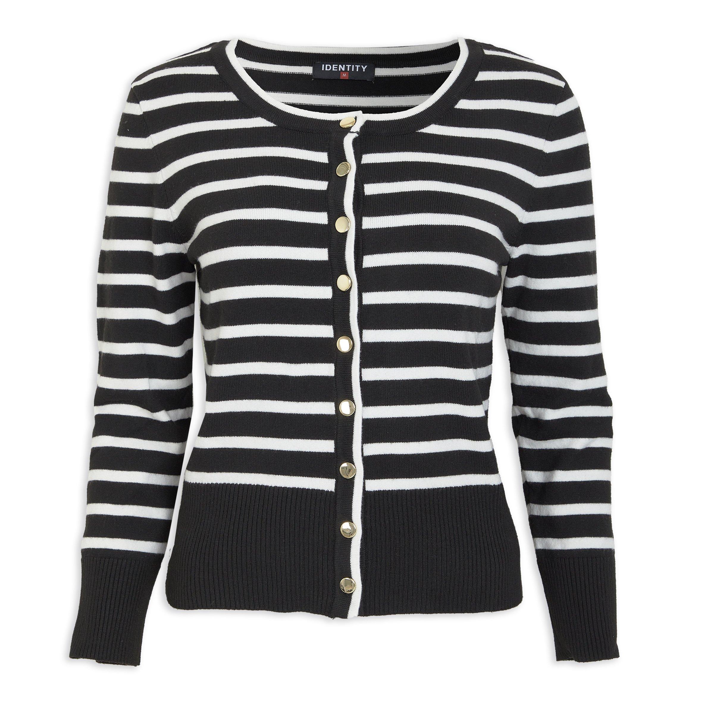 Black White Stripe Knit Cardigan