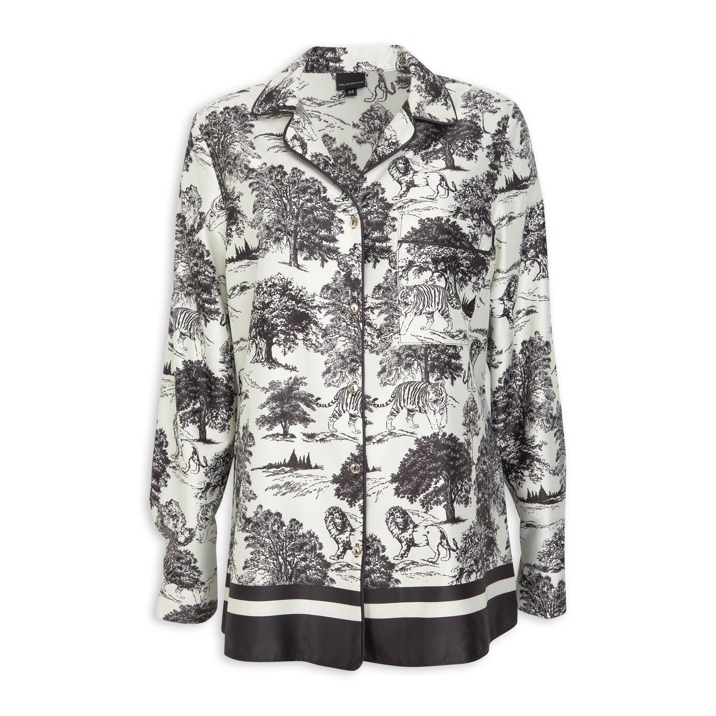 Wild Jungle Digital Print Satin Shirt in Ivory