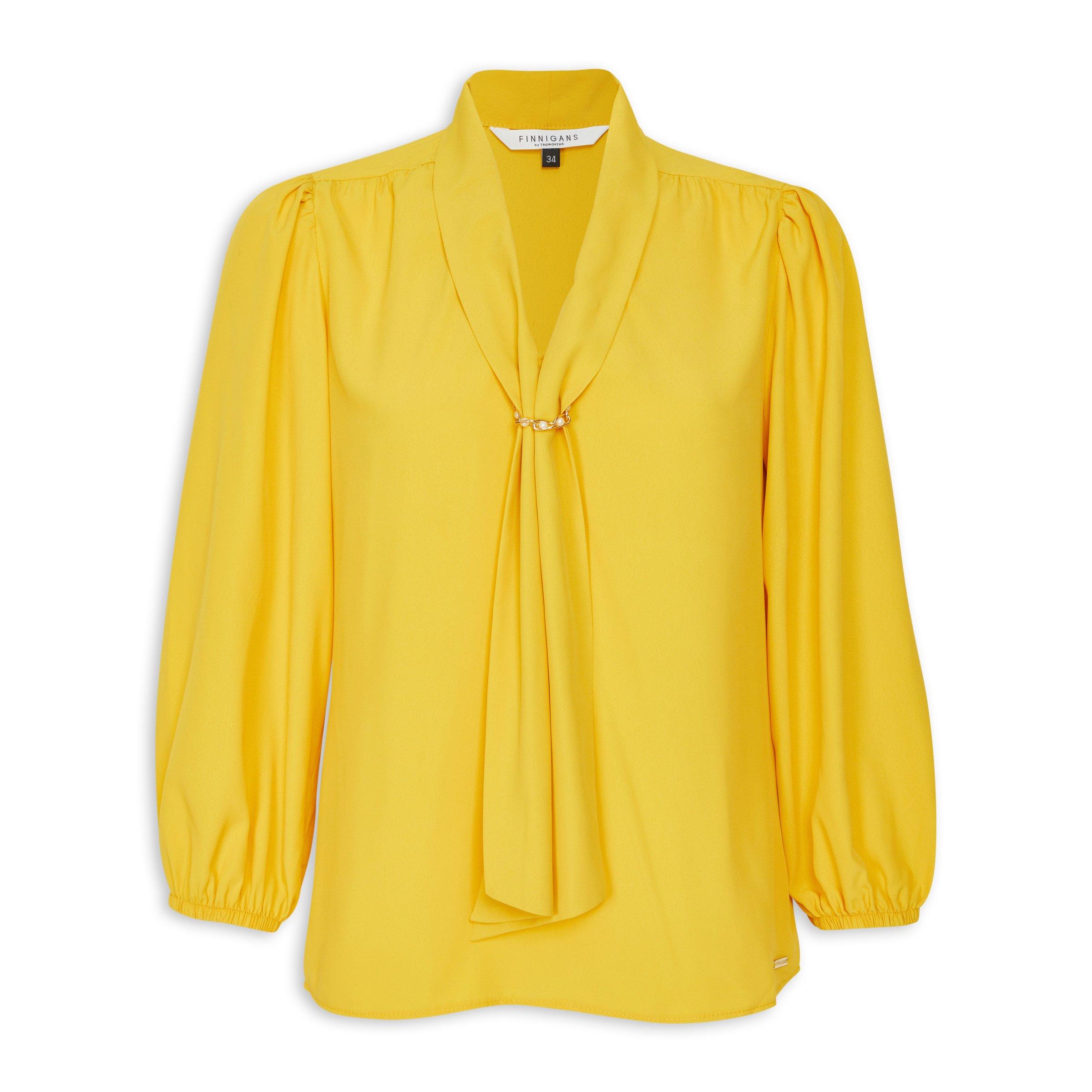 yellow tie neck blouse