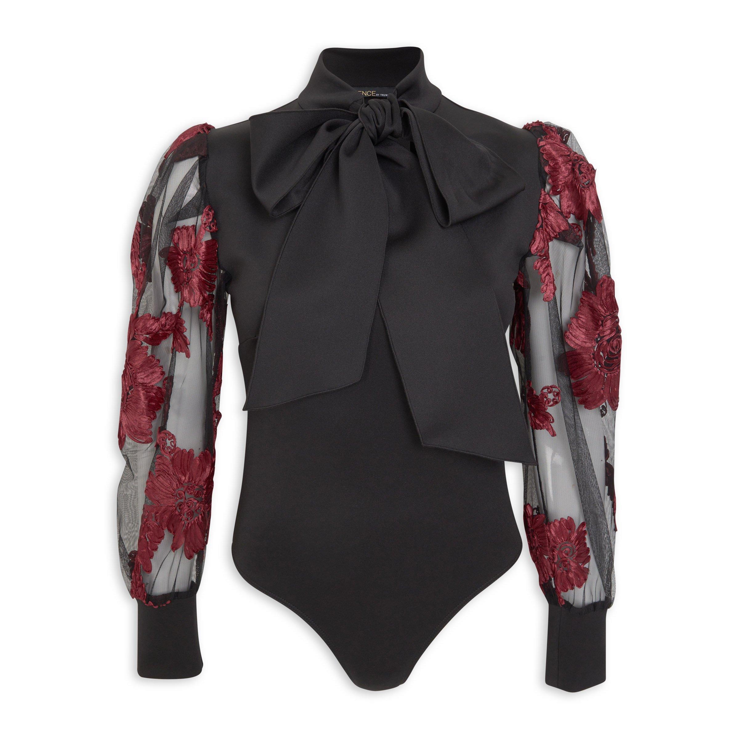 Perfee Embroidered V-Neck Floral Bodysuit