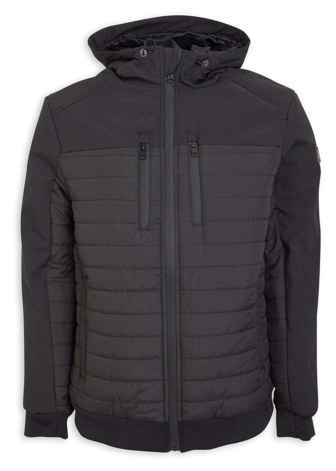 Black Soft Shell Hooded Jacket (3194036) | UZZI