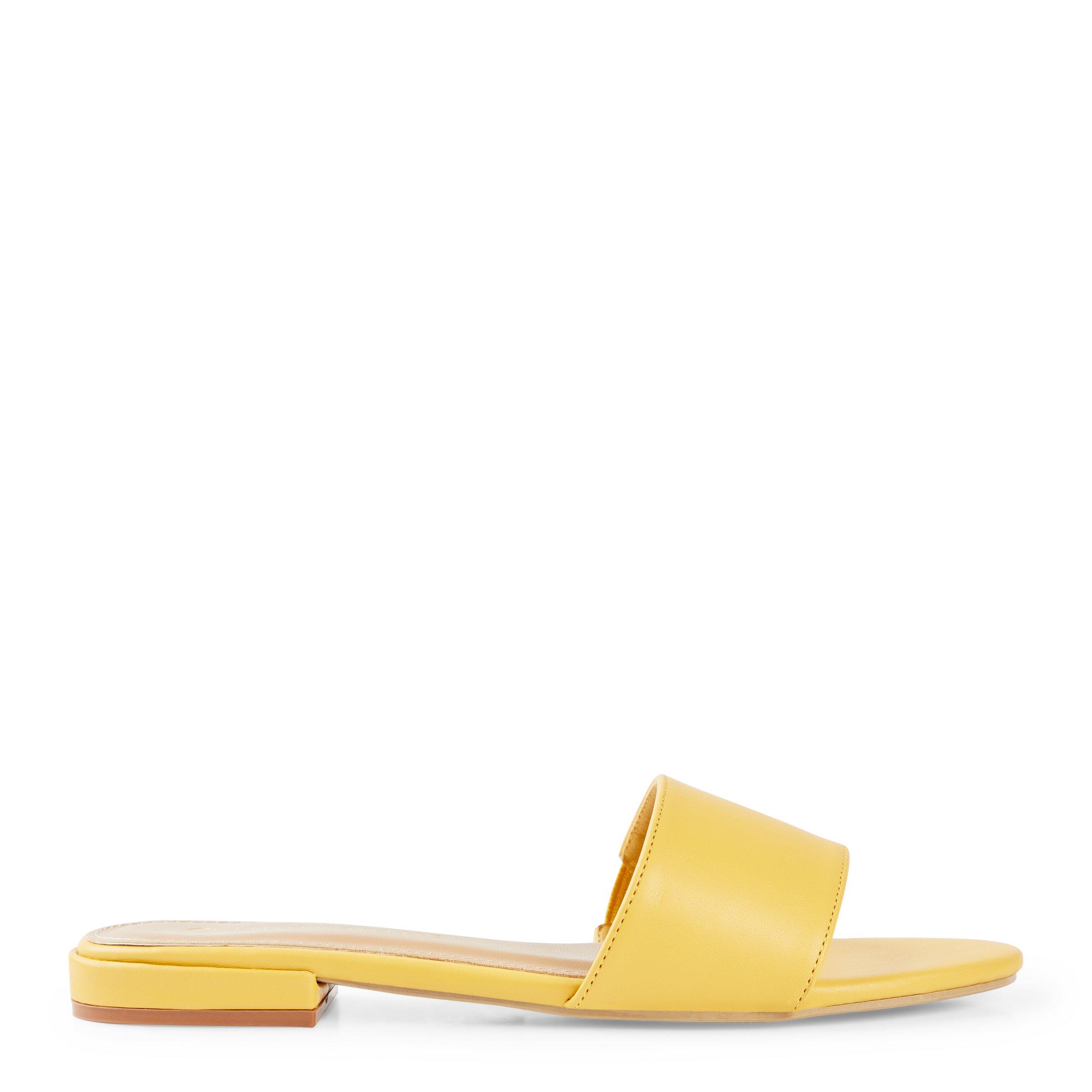 mule sandal striped yellow white canvas calfskin