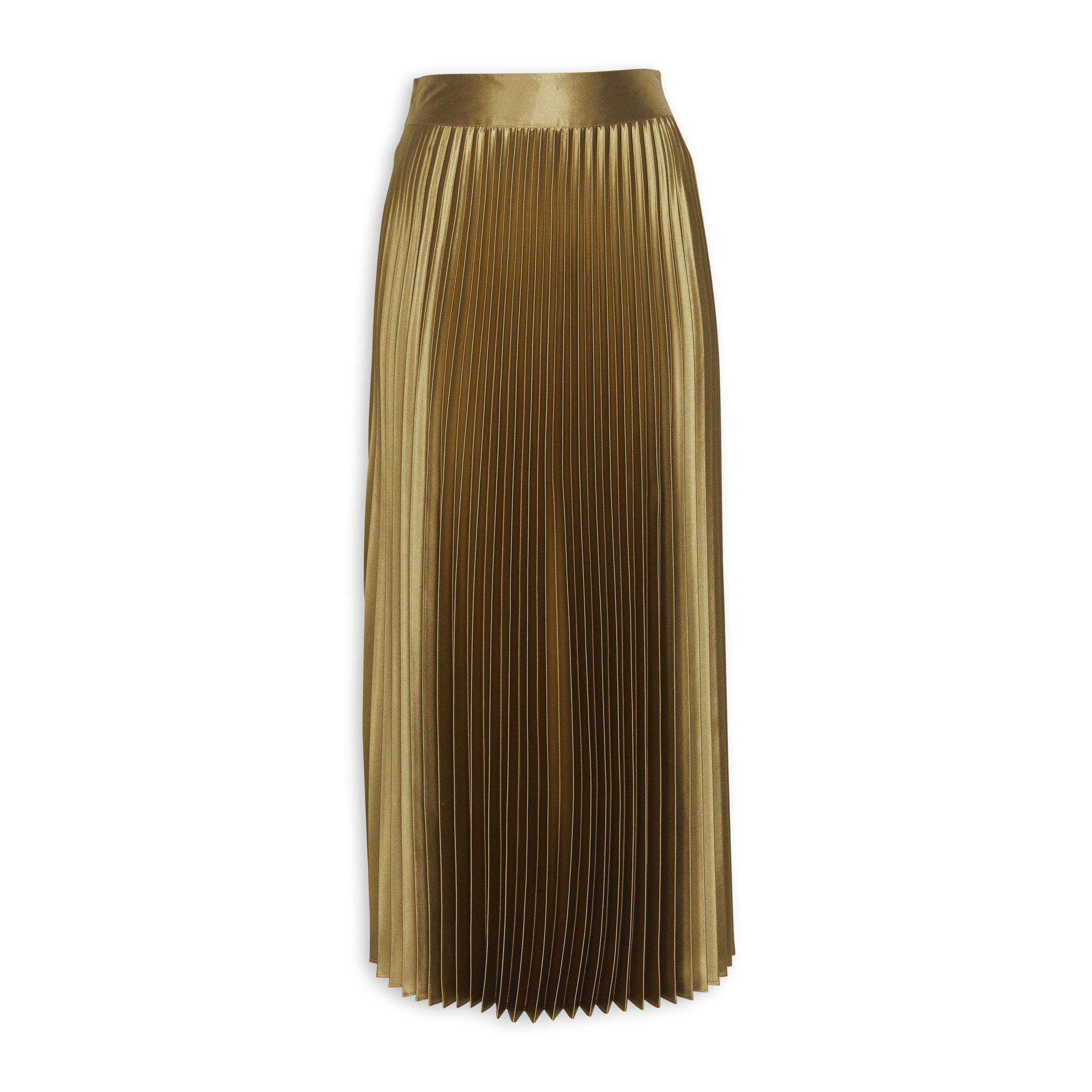 Gold Pleated A-line Skirt