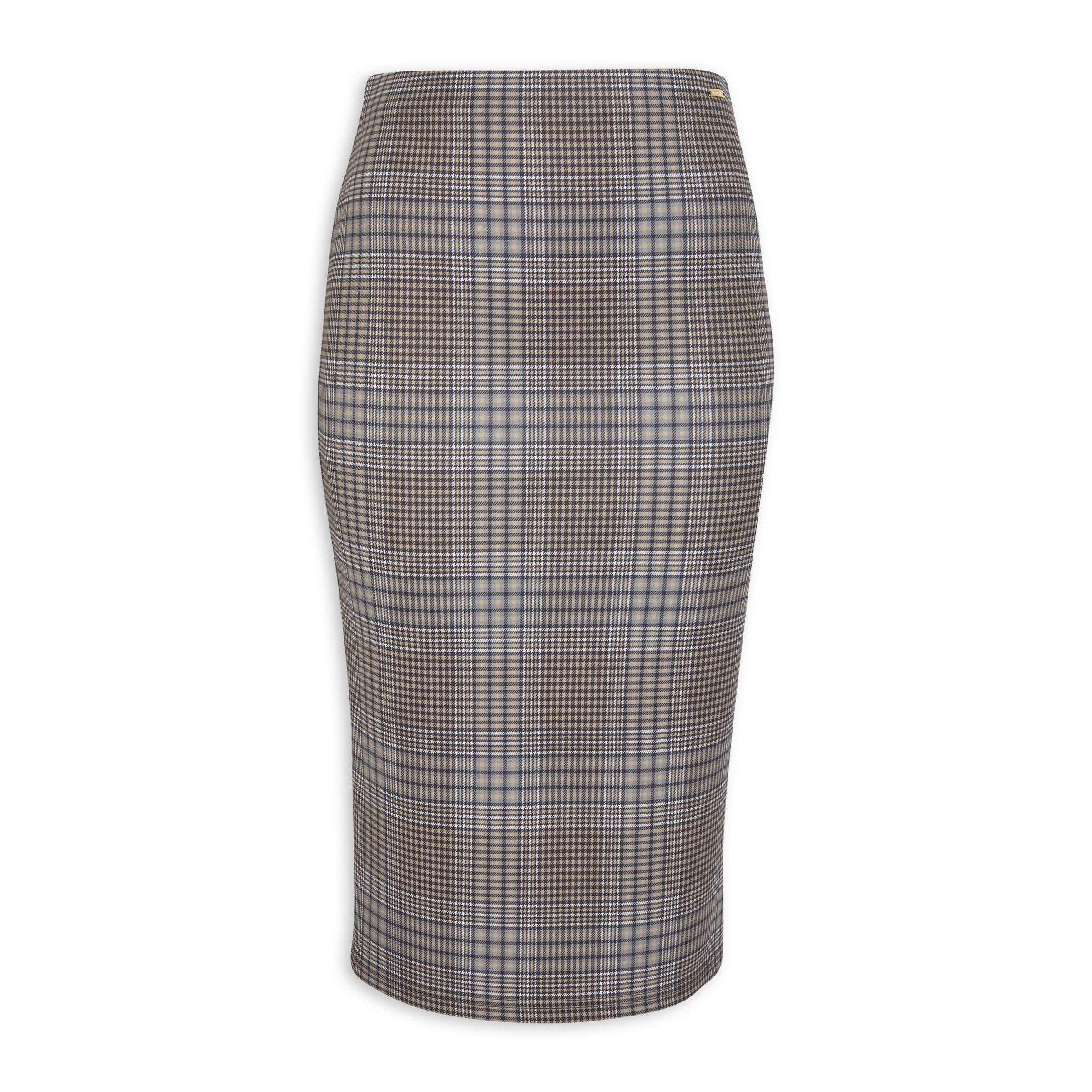 Grey Check PU Bodycon Skirt