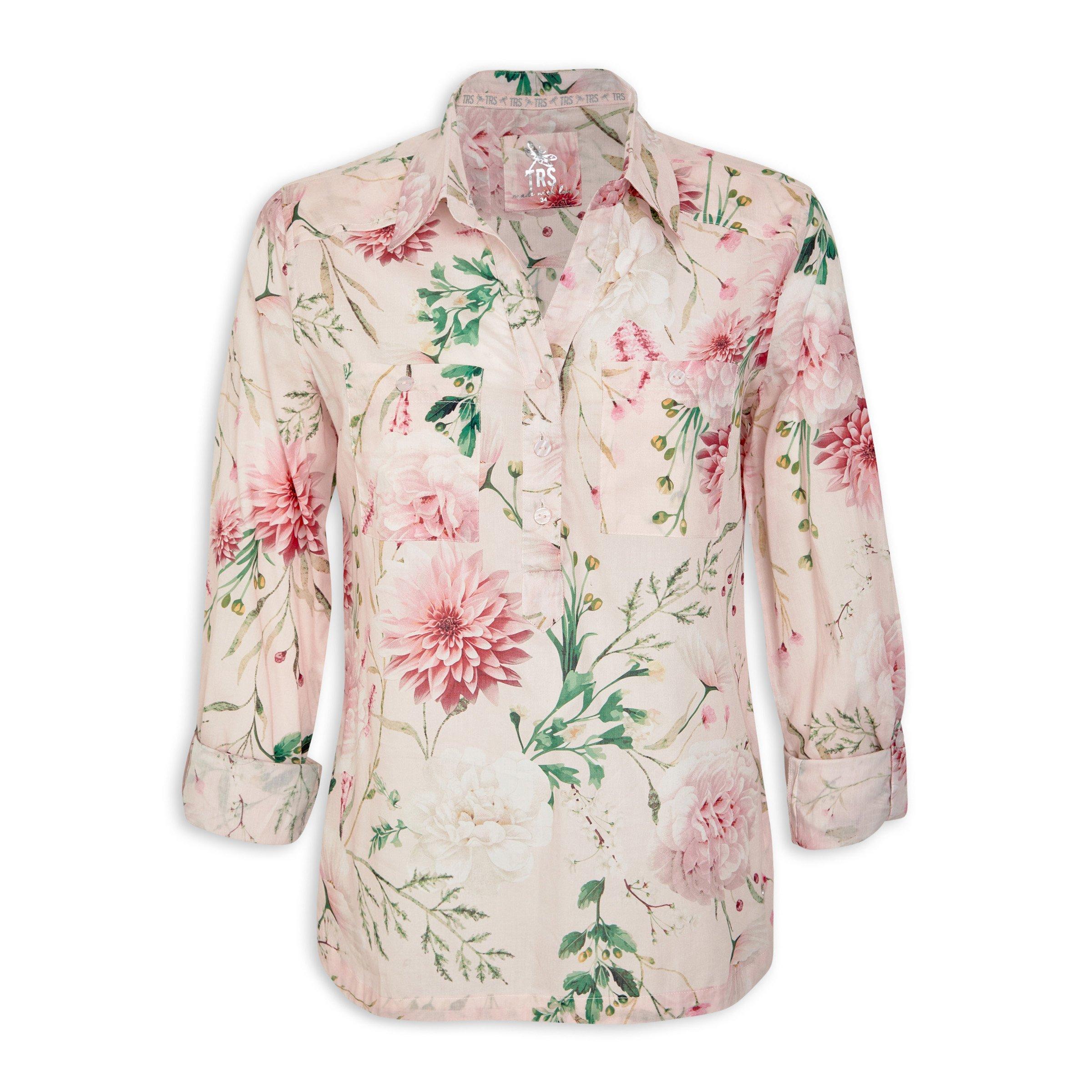 Regular Fit Long Sleeve Shirt - Pink Floral on White