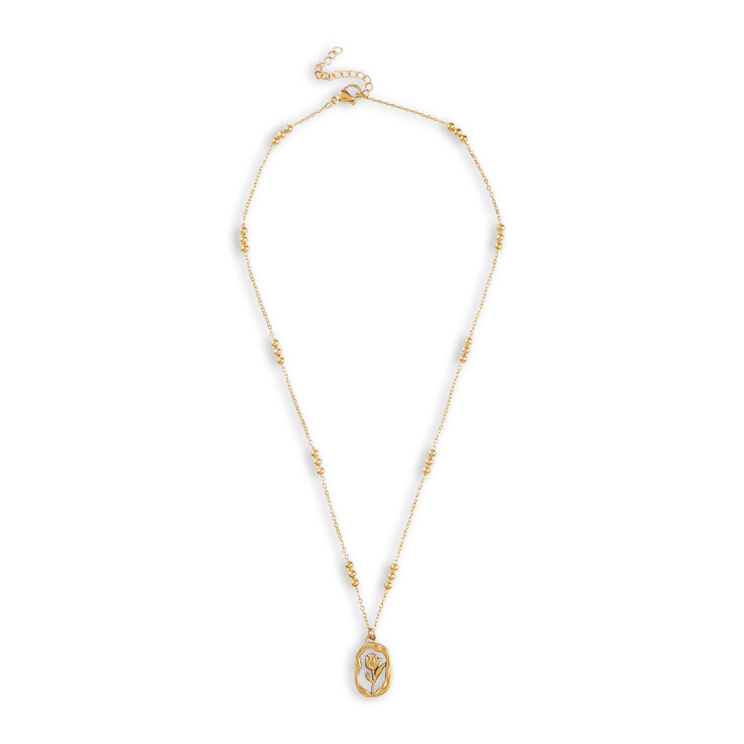 Gold Plated Rose White Ball Necklace (3199004) | Zackia