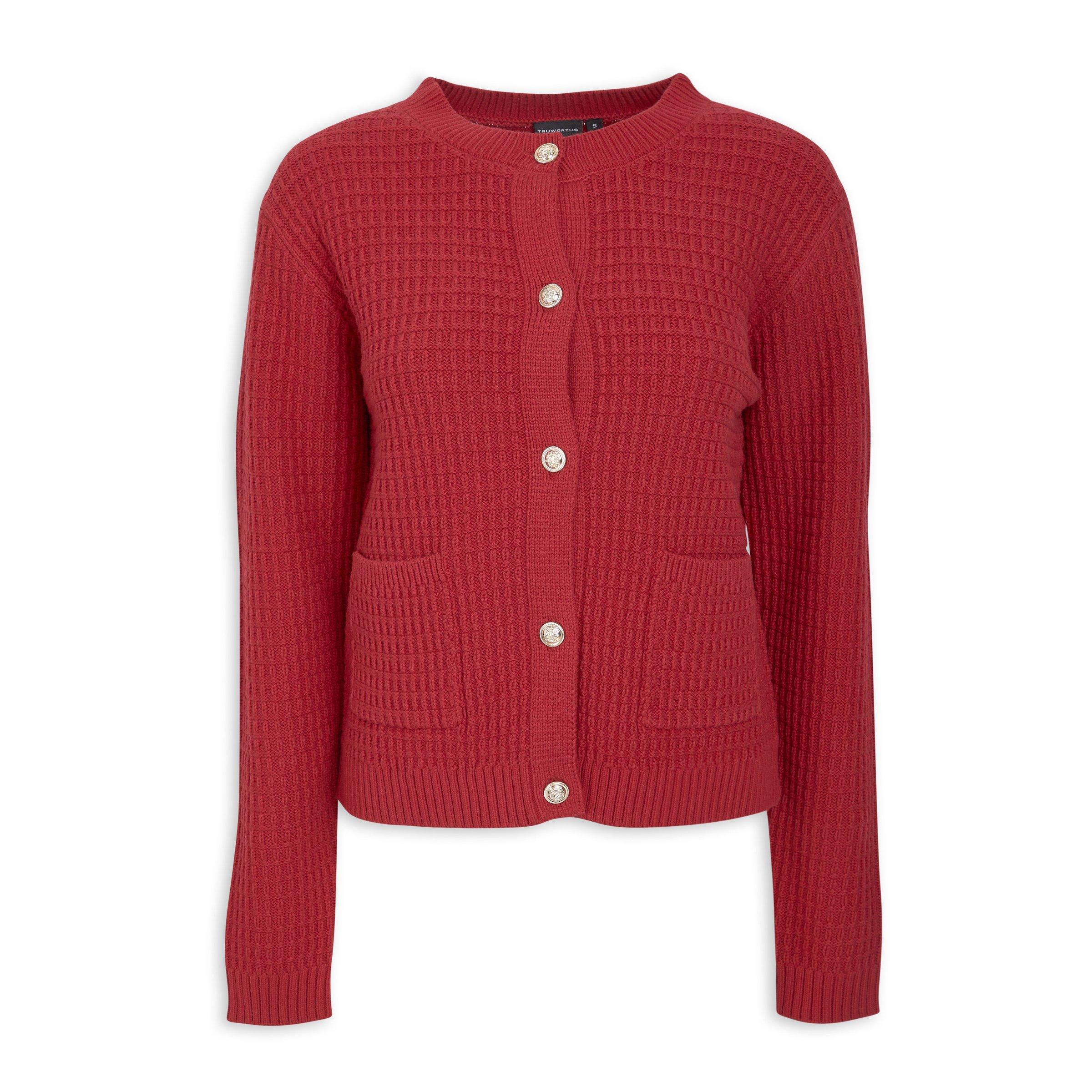 Red Textured Cardigan