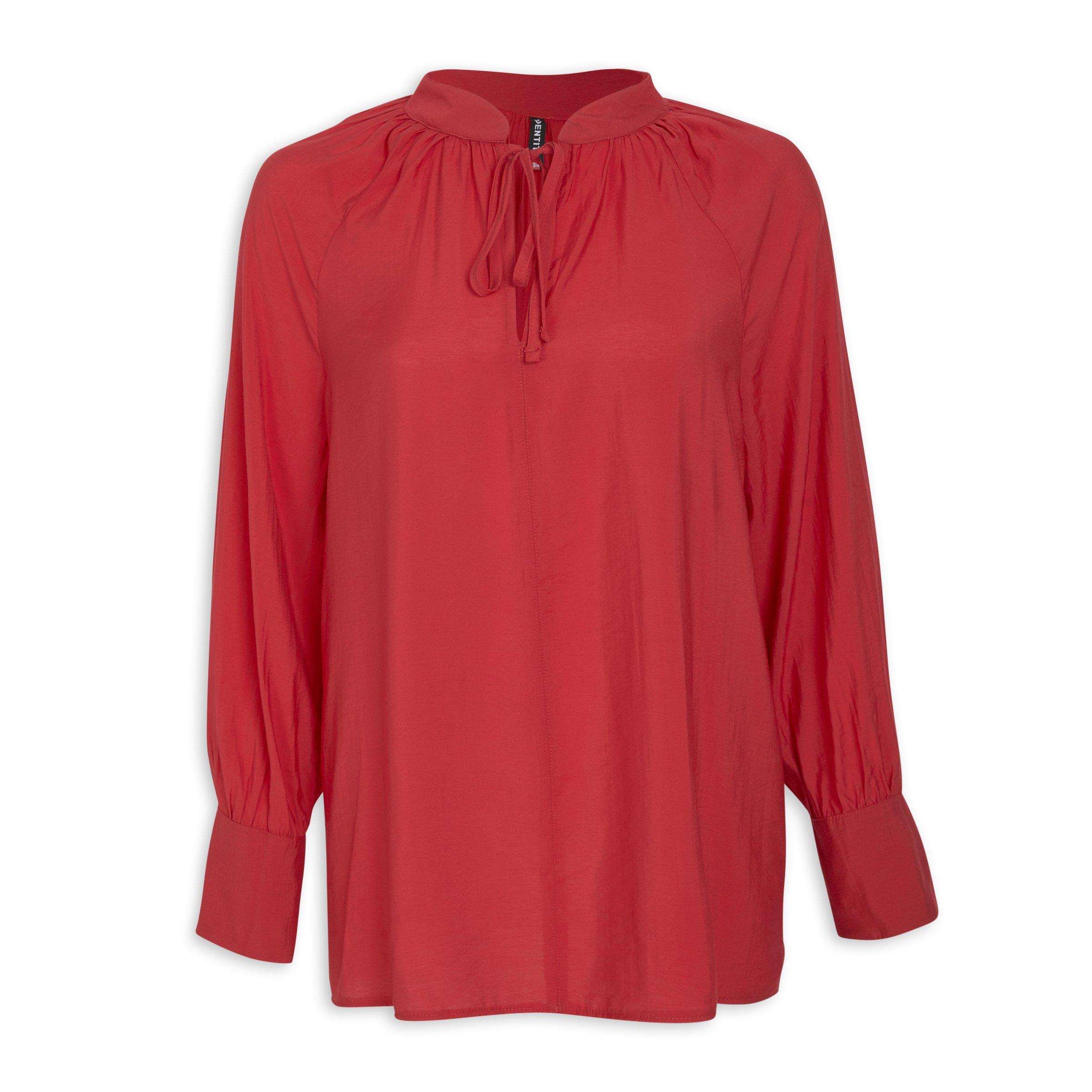 3050163 Red Tie Waist Wrap Blouse