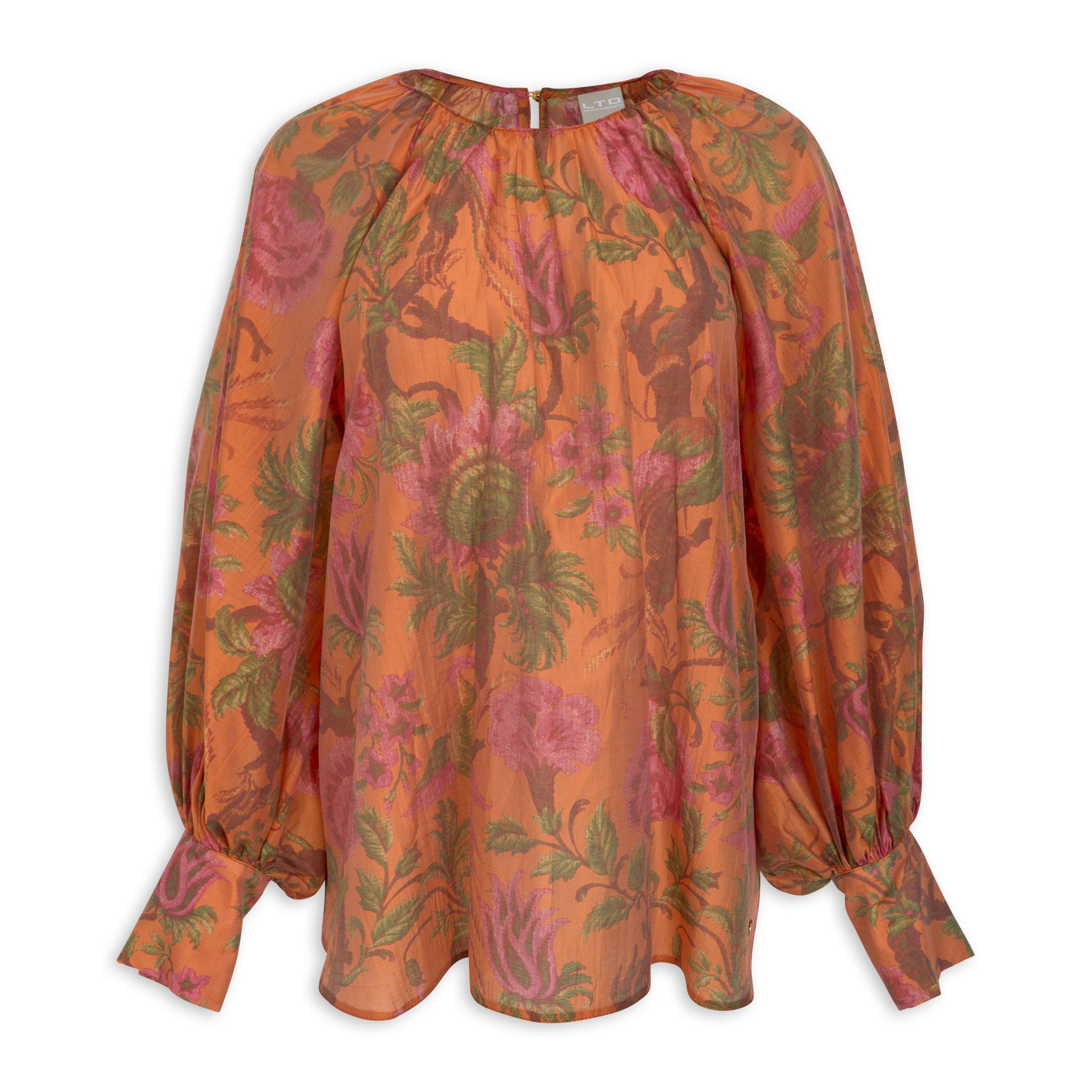 Orange Floral Woven Top
