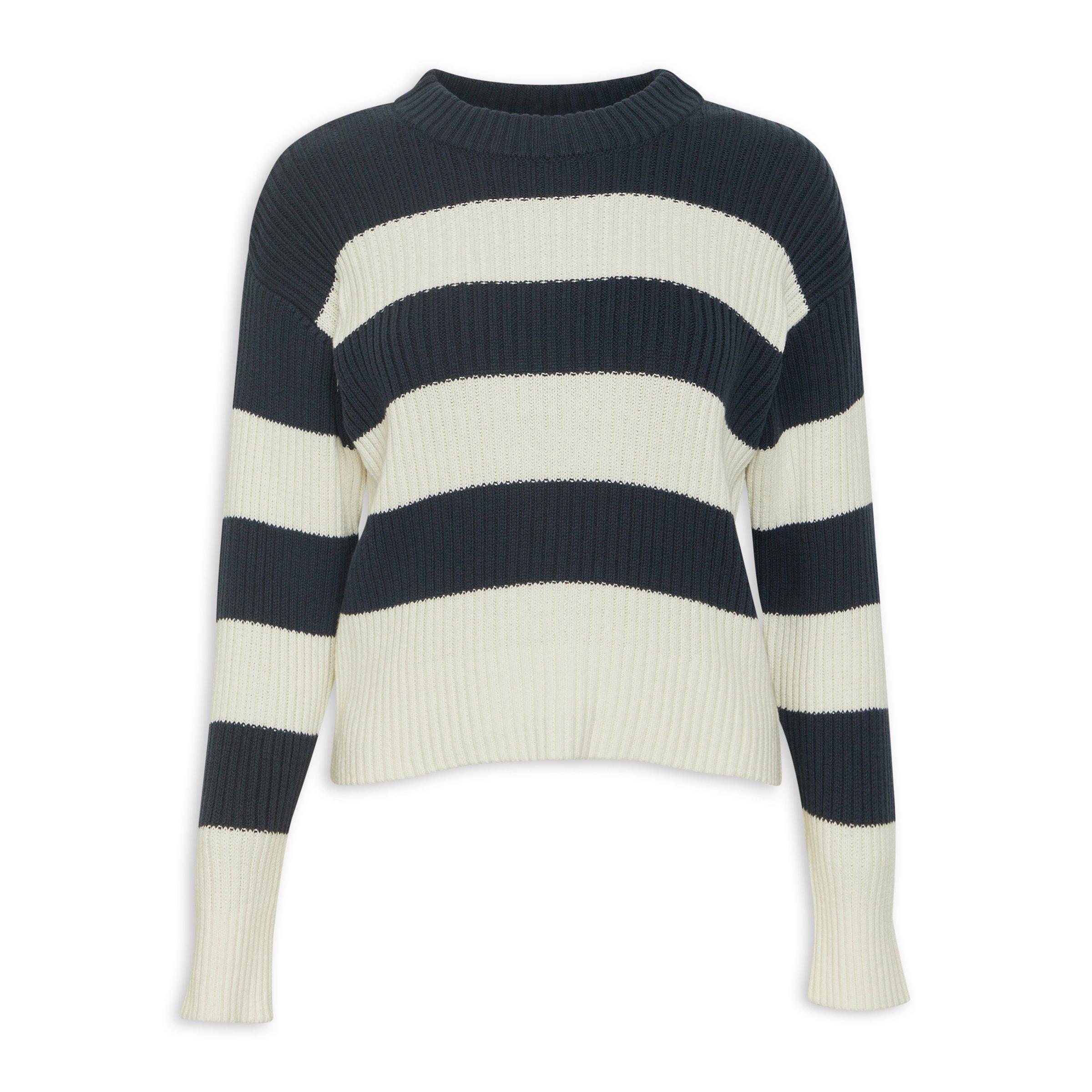 Ivory Navy Striped Jersey With Embroidery