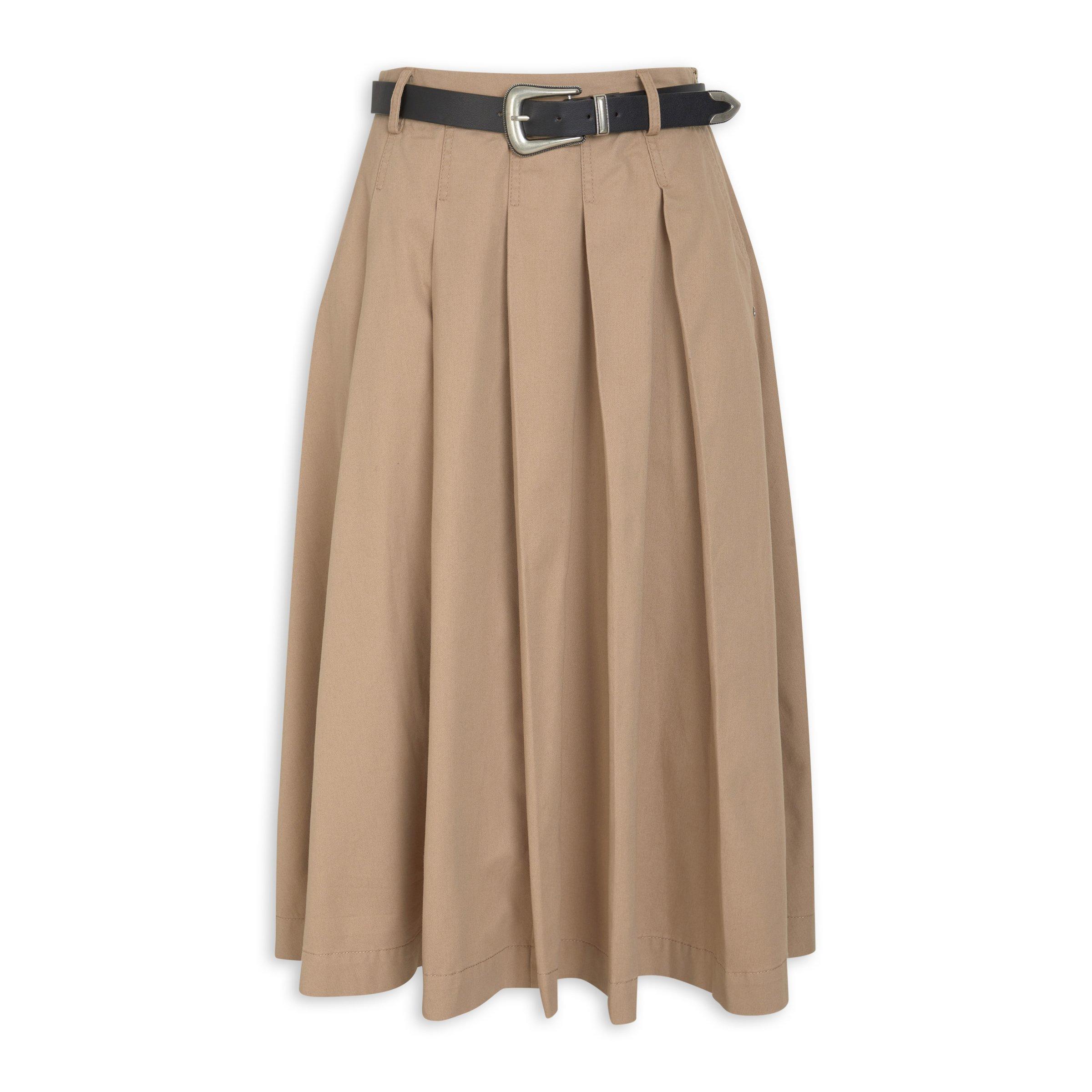 2912254 Beige Patterned A-Line Skirt