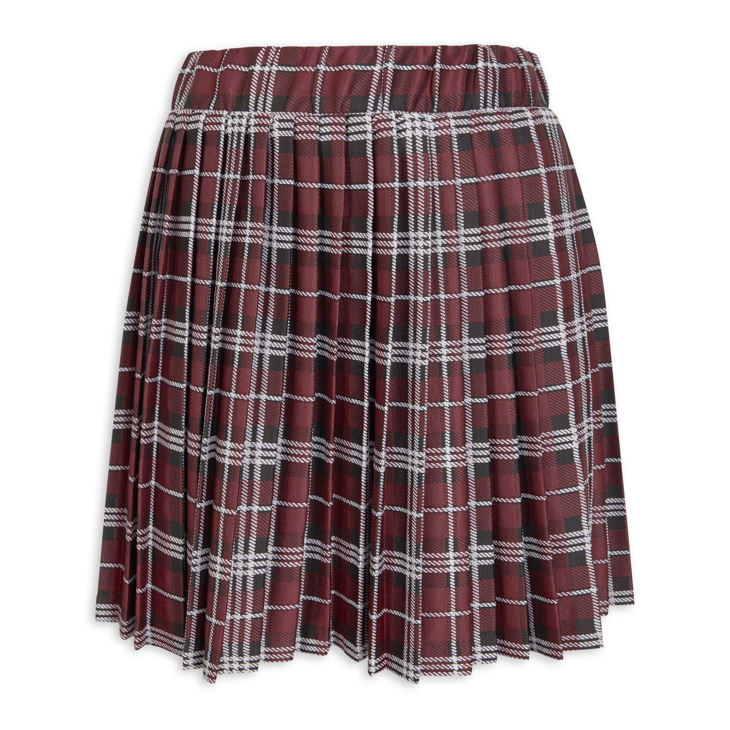 Burgundy Check Pleated Skirt (3202393) | Identity