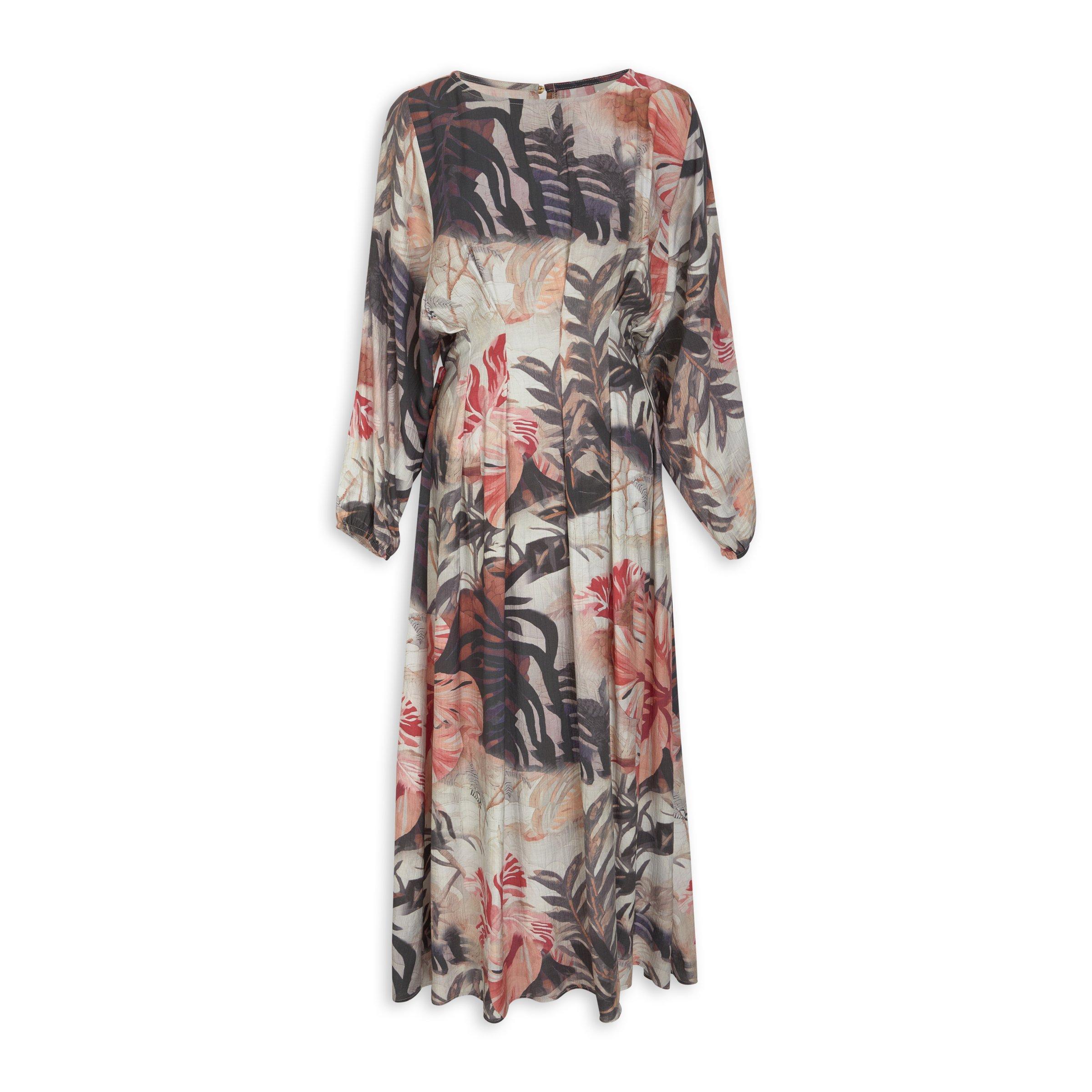 Satin Floral Print Fit And Flare Dress 776