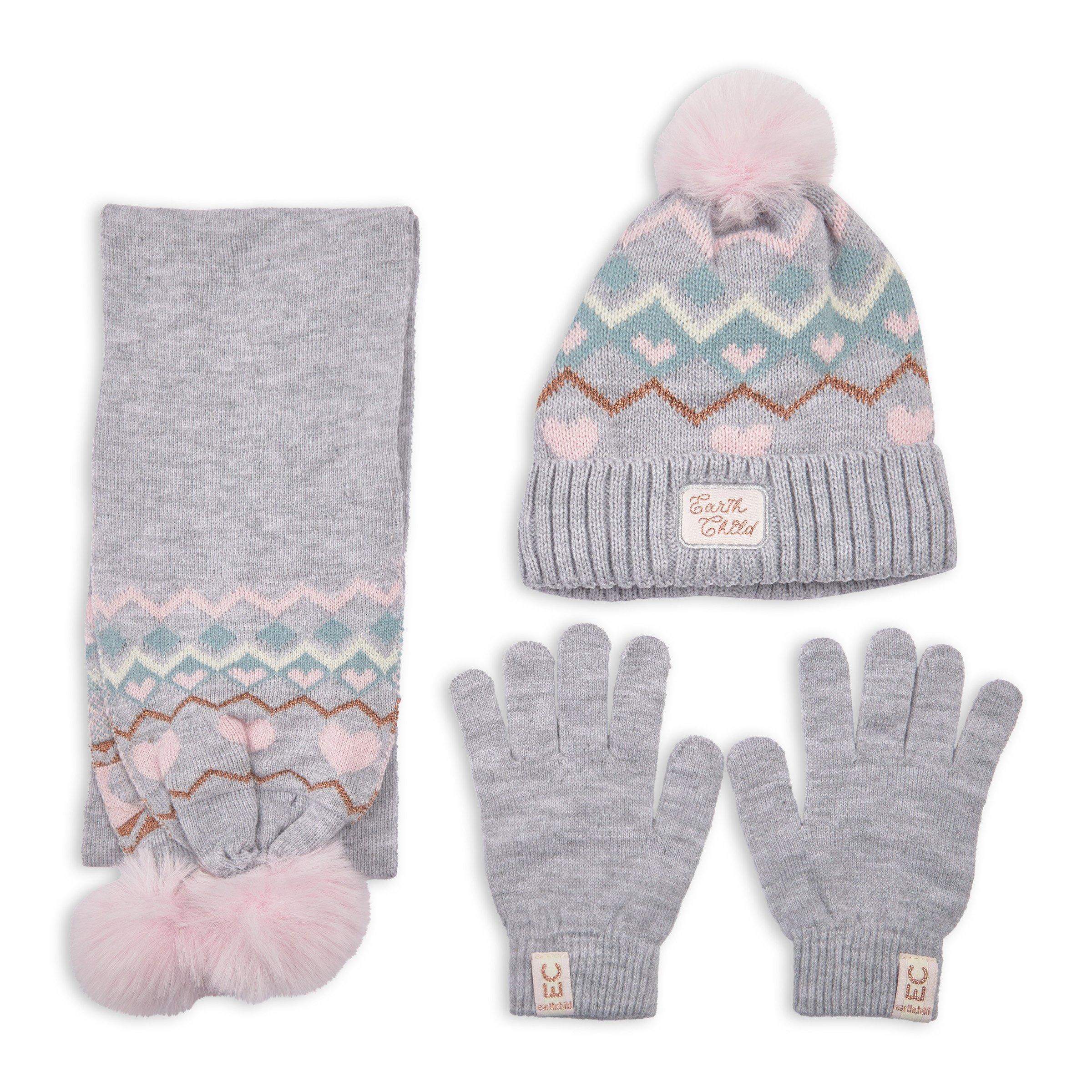 Girls Grey Beanie Scarf and Gloves Set (3203206) | Earthchild