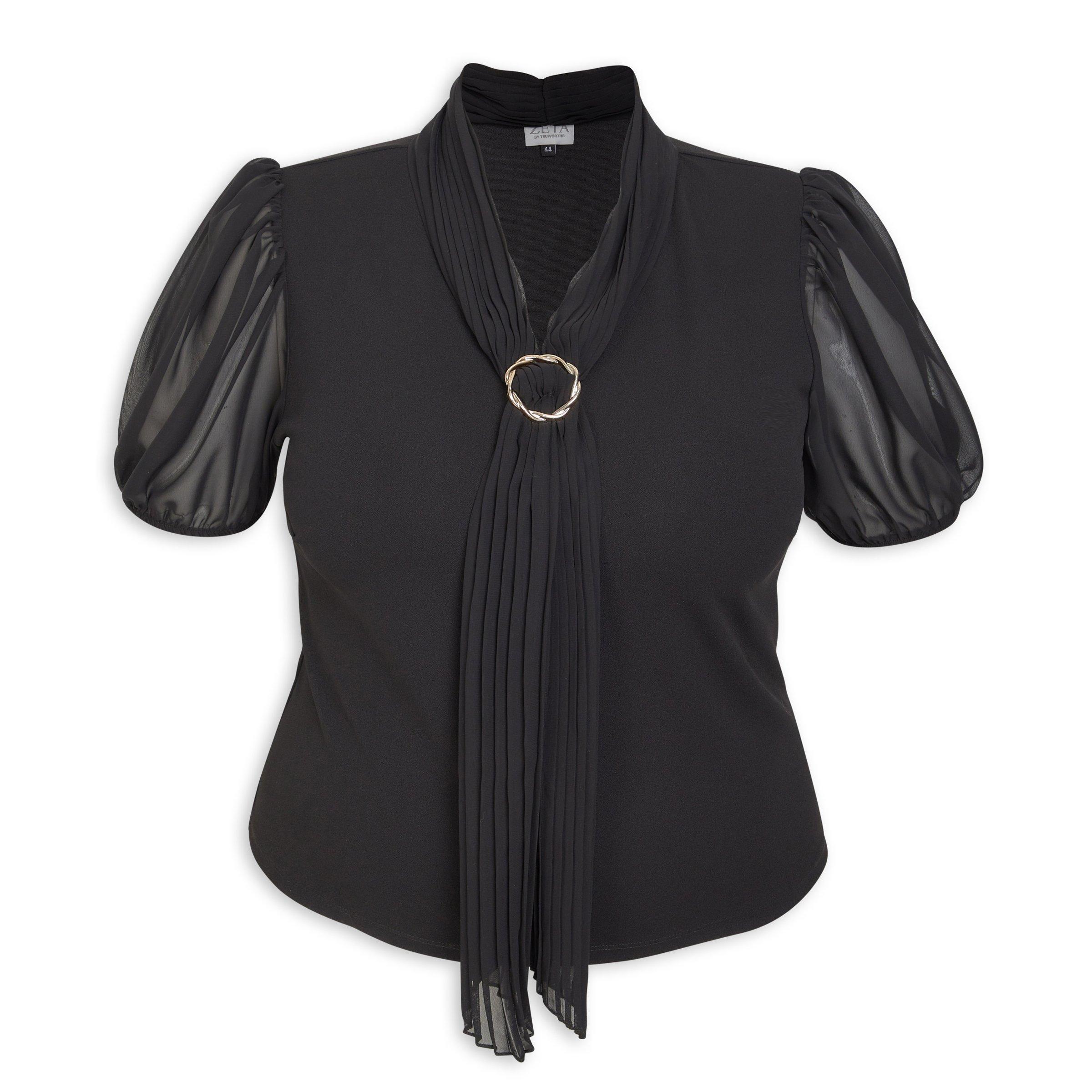 Black Plus Size Top with Tie-neck (3203513) | Zeta