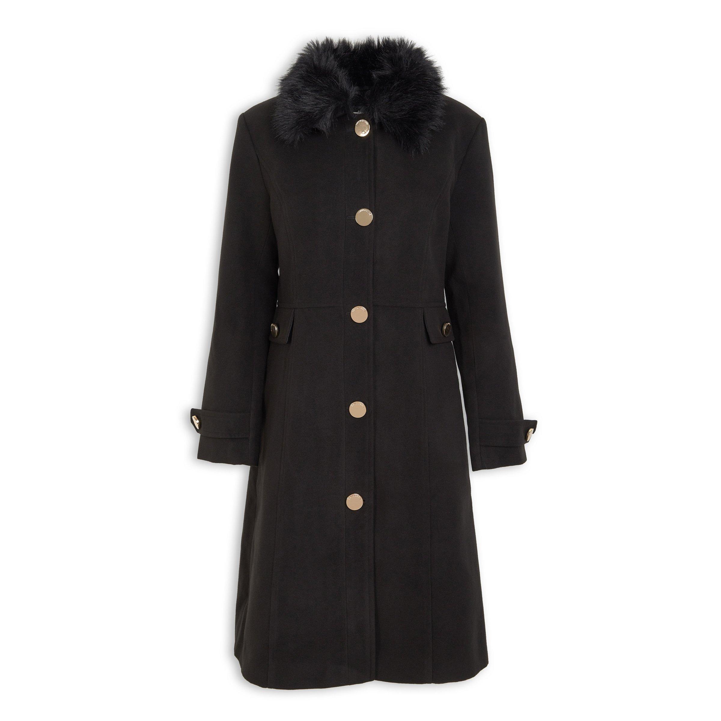 Black Coat with Faux Fur Collar Coat (3204408) | Truworths