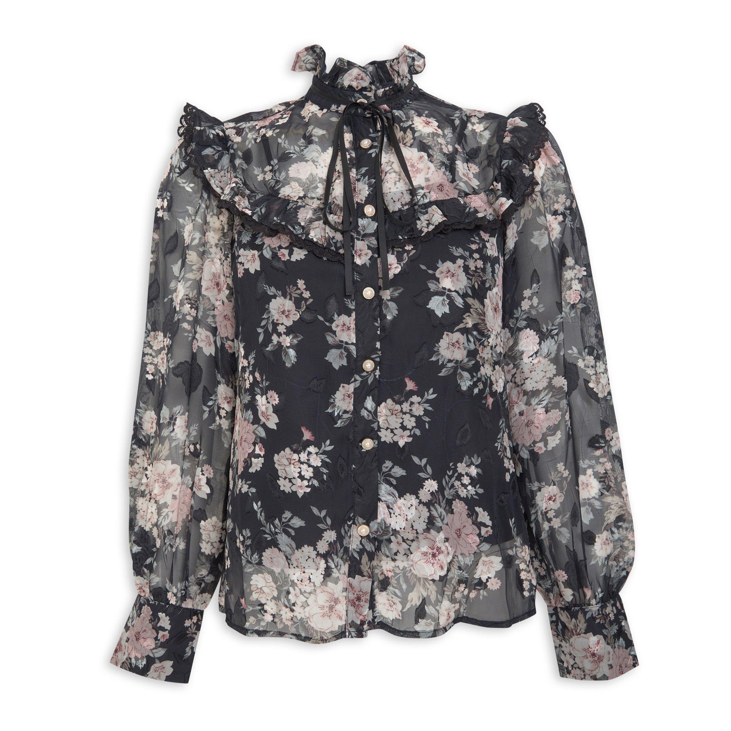 3020425 Black Floral Check Blouse