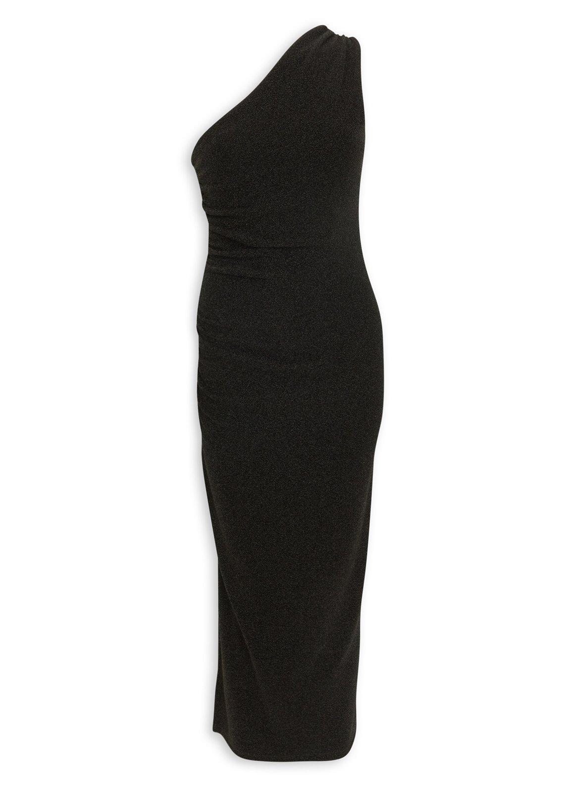 14704 Black Draped Shimmer Dress
