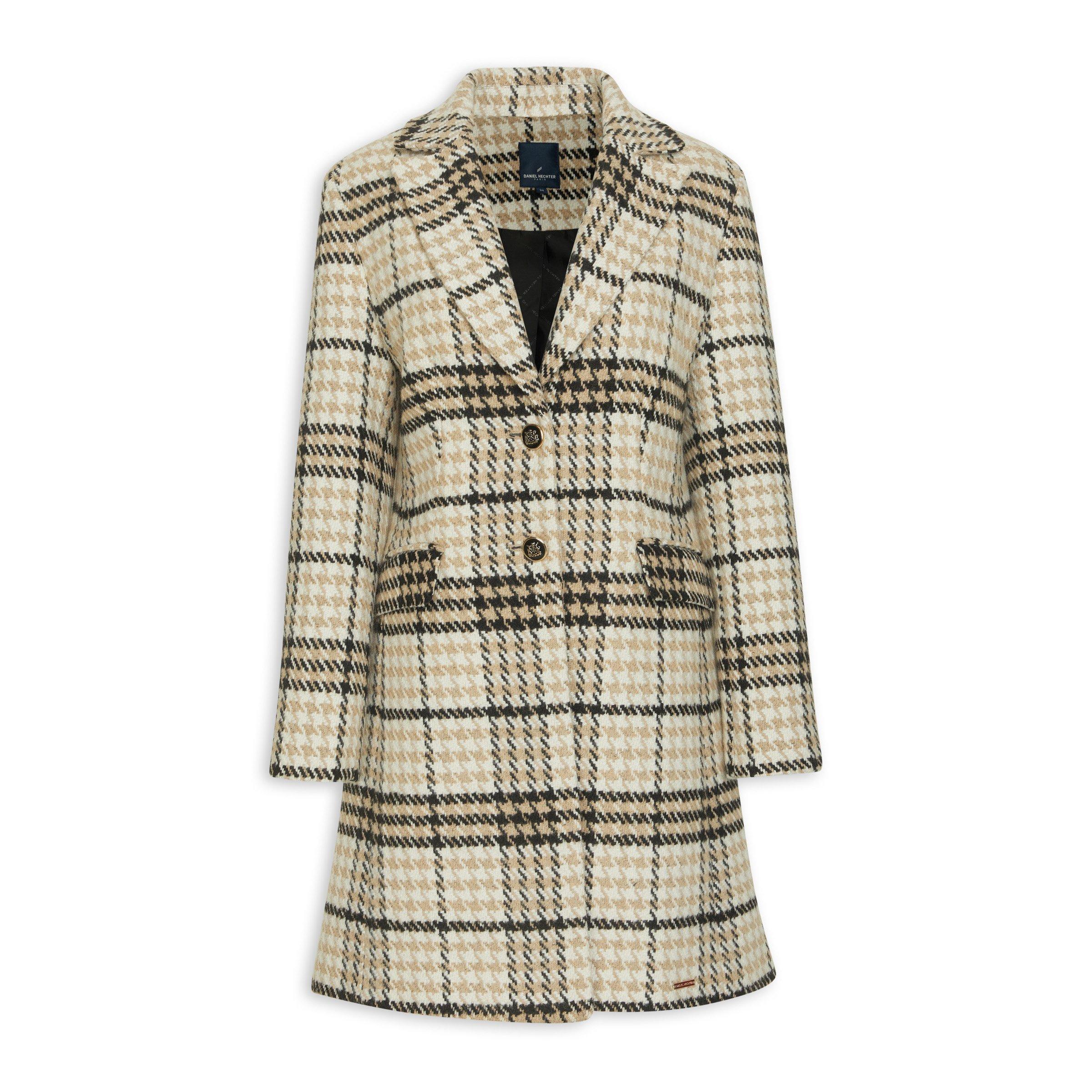 Beige Check Long Coat (3205317) | Daniel Hechter