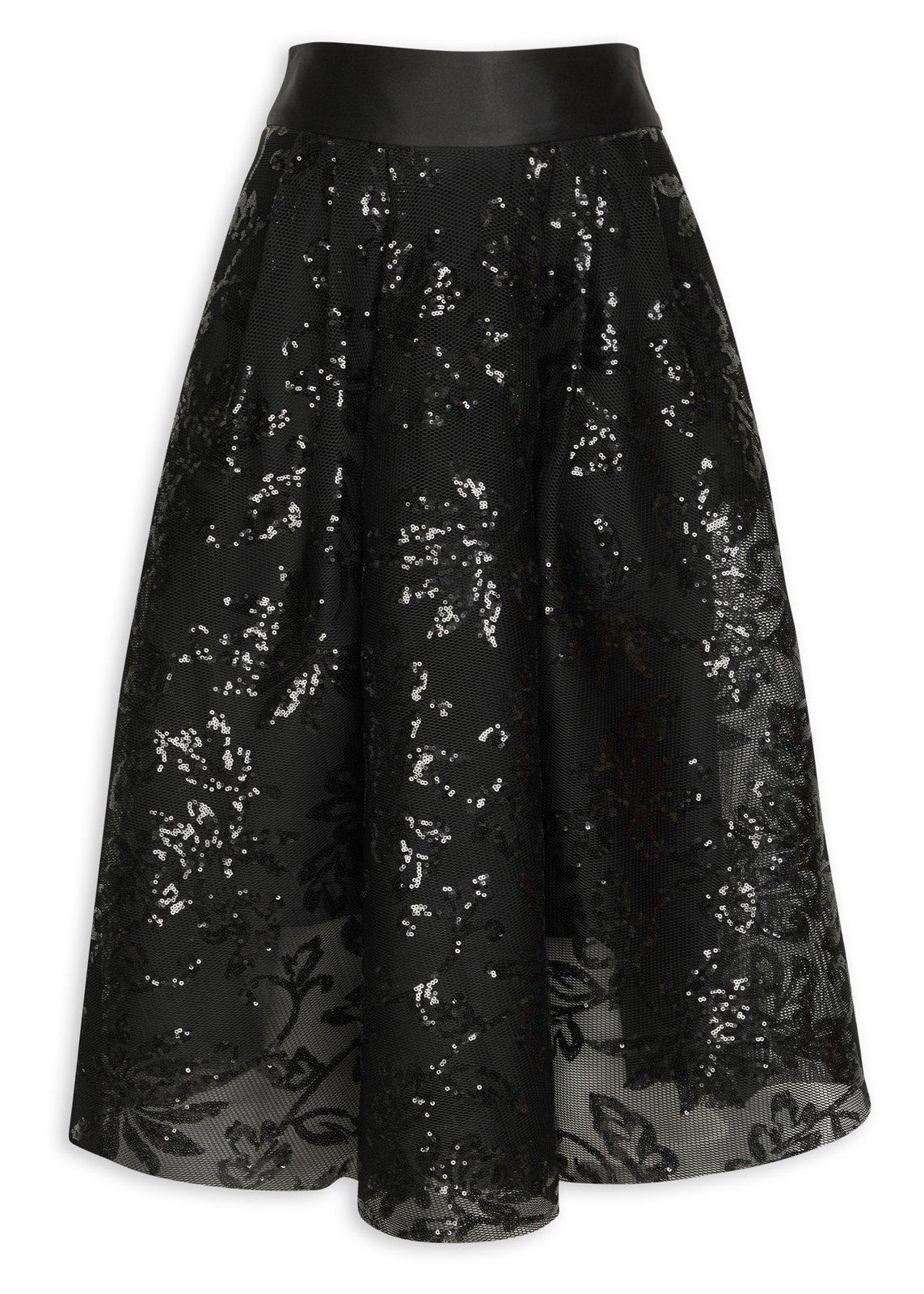 Black Floral Sequin A-line Skirt (3205402) | Essence