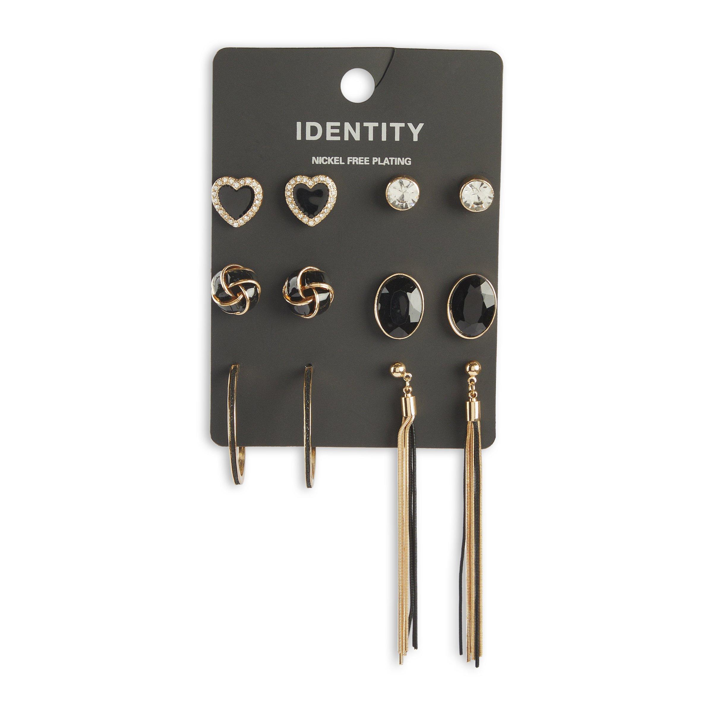 6-pack Gold and Black Earrings (3205523) | Identity