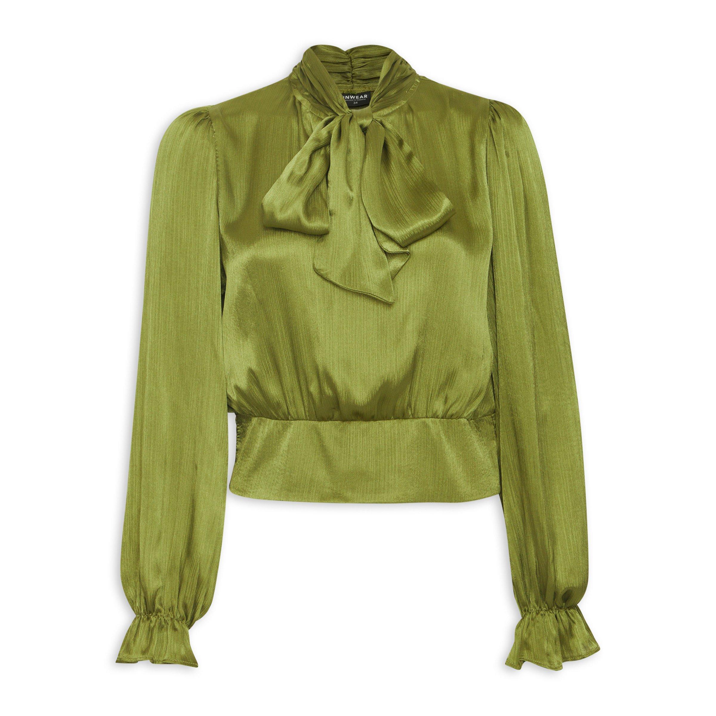 Olive Green Blouson Top with Tie-neck (3205926) | Inwear