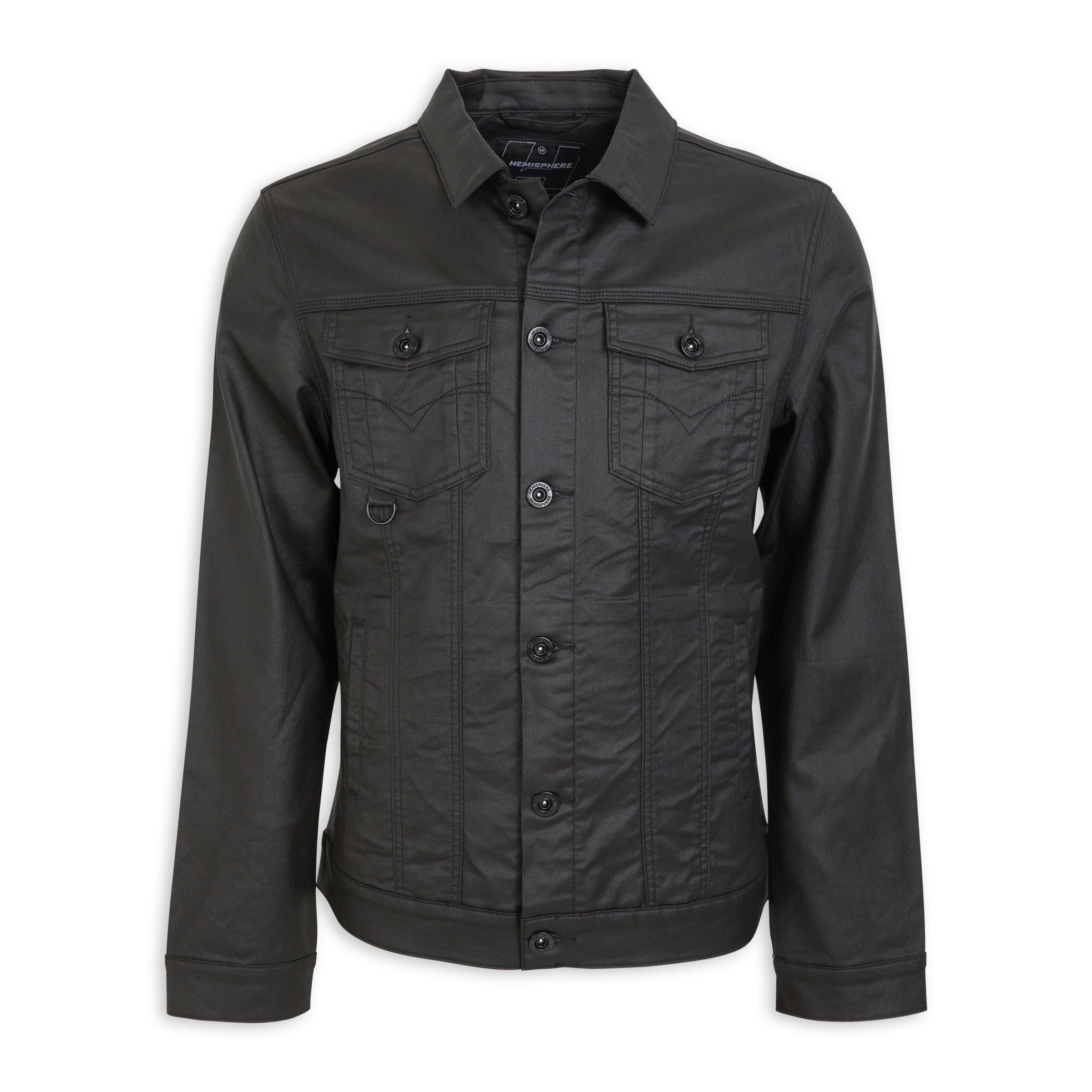 RT-151707  coated denim jkt Black Coated Denim Trucker Jacket (3206171) | Hemisphere
